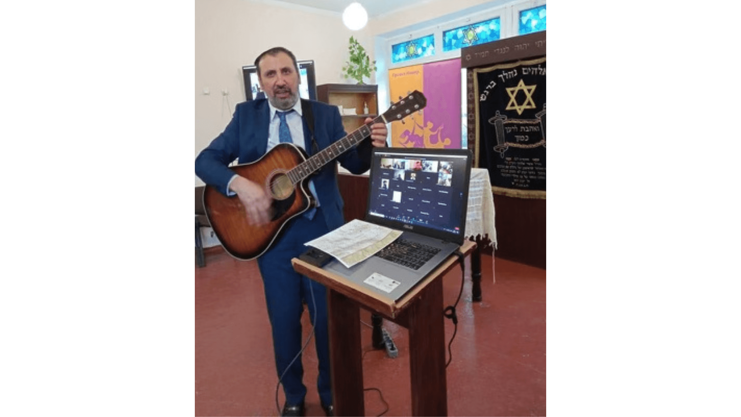 Rabbi Reuven Stamov in Masoret, the synagogue he leads in Kyiv.