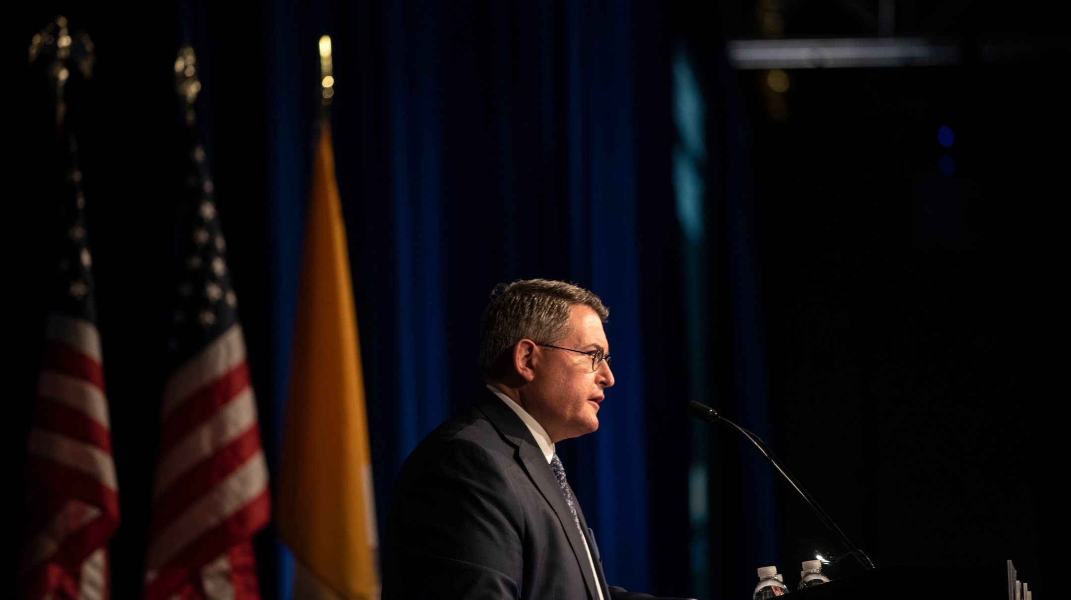 Leonard Leo speaks at the National Catholic Prayer Breakfast in Washington, D.C., April 23, 2019. Leo heads the Marble Freedom Trust, to which Barre Seid donated $1.6 billion. (Michael Robinson Chavez/The Washington Post via Getty Images)