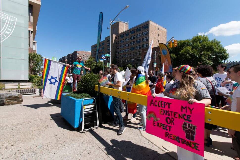 Yeshiva University students at a pride march in 2019.