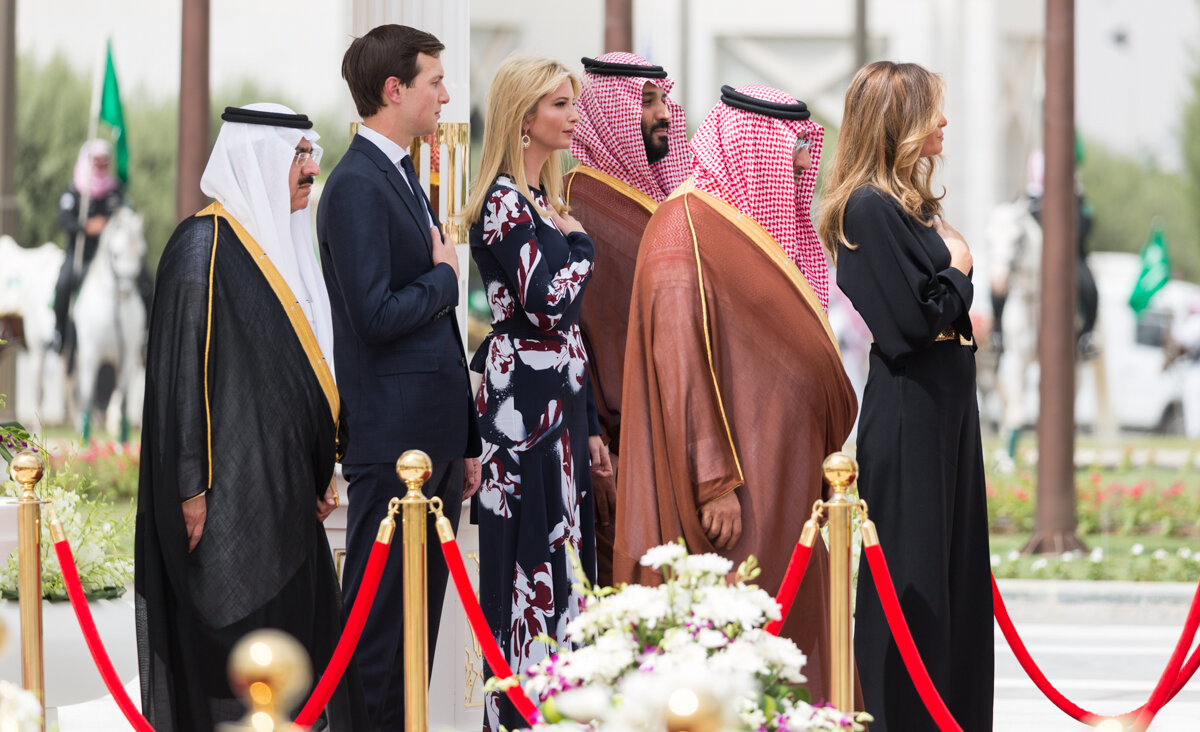 White House Senior Adviser Jared Kushner and Assistant to the President Ivanka Trump participate in the arrival ceremony at the Court Palace in Riyadh, Saudi Arabia, on May 20, 2017.