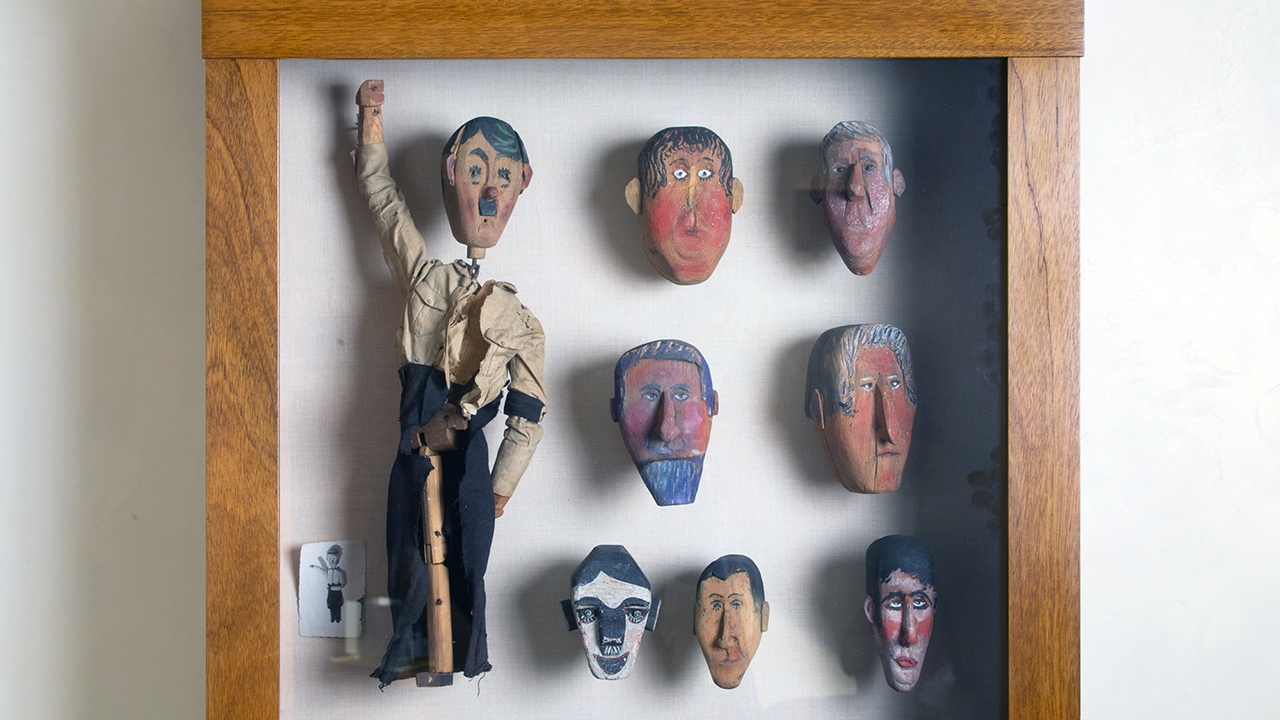 A Hitler marionette and assorted marionette heads created by Mike and Frances Oznowicz seen on display at the Contemporary Jewish Museum in San Francisco. (CJM/Jason Madella)