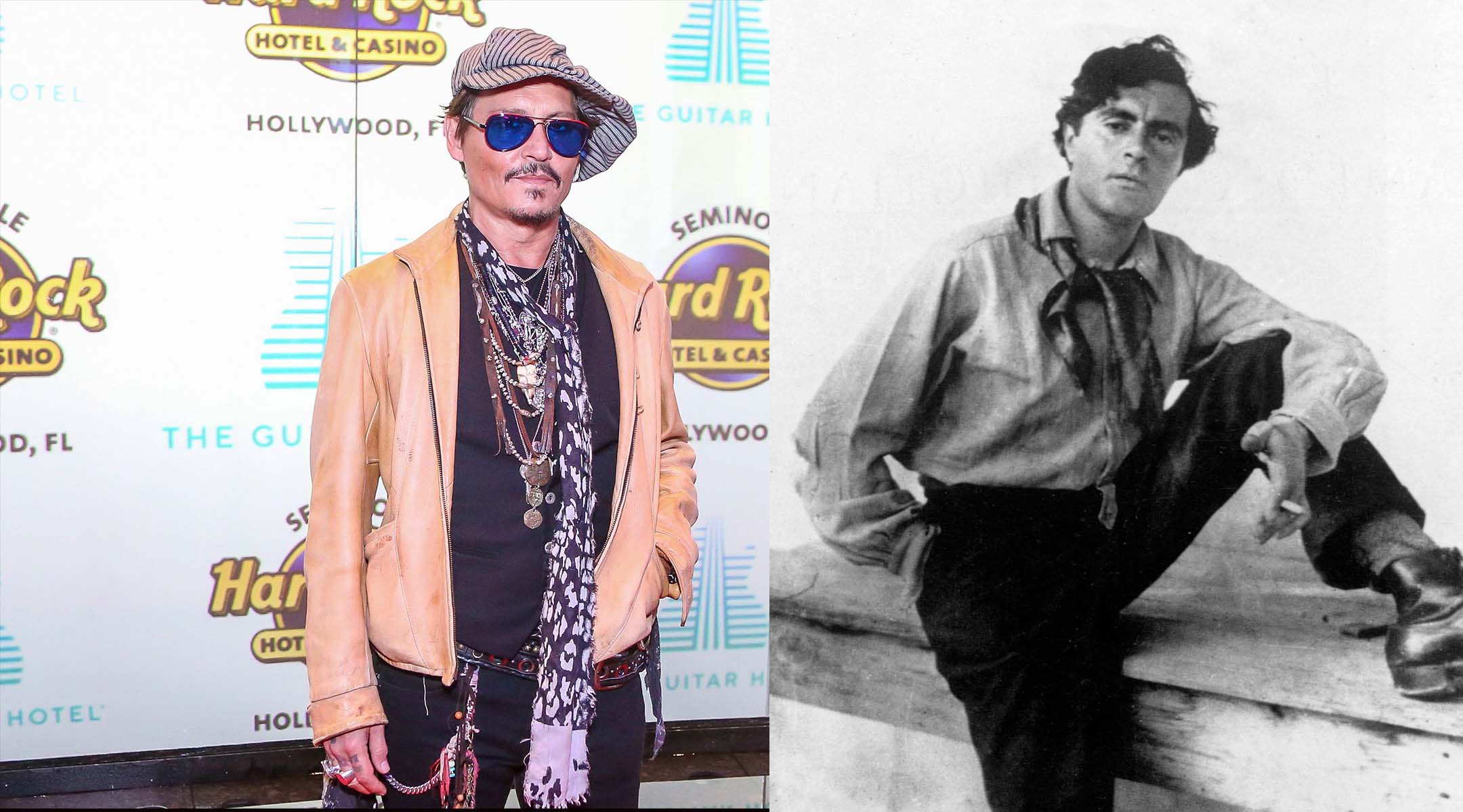 Johnny Depp circa 2019; Amedeo Modigliani circa 1918. (Zak Bennett/AFP via Getty Images; Apic/Getty Images)