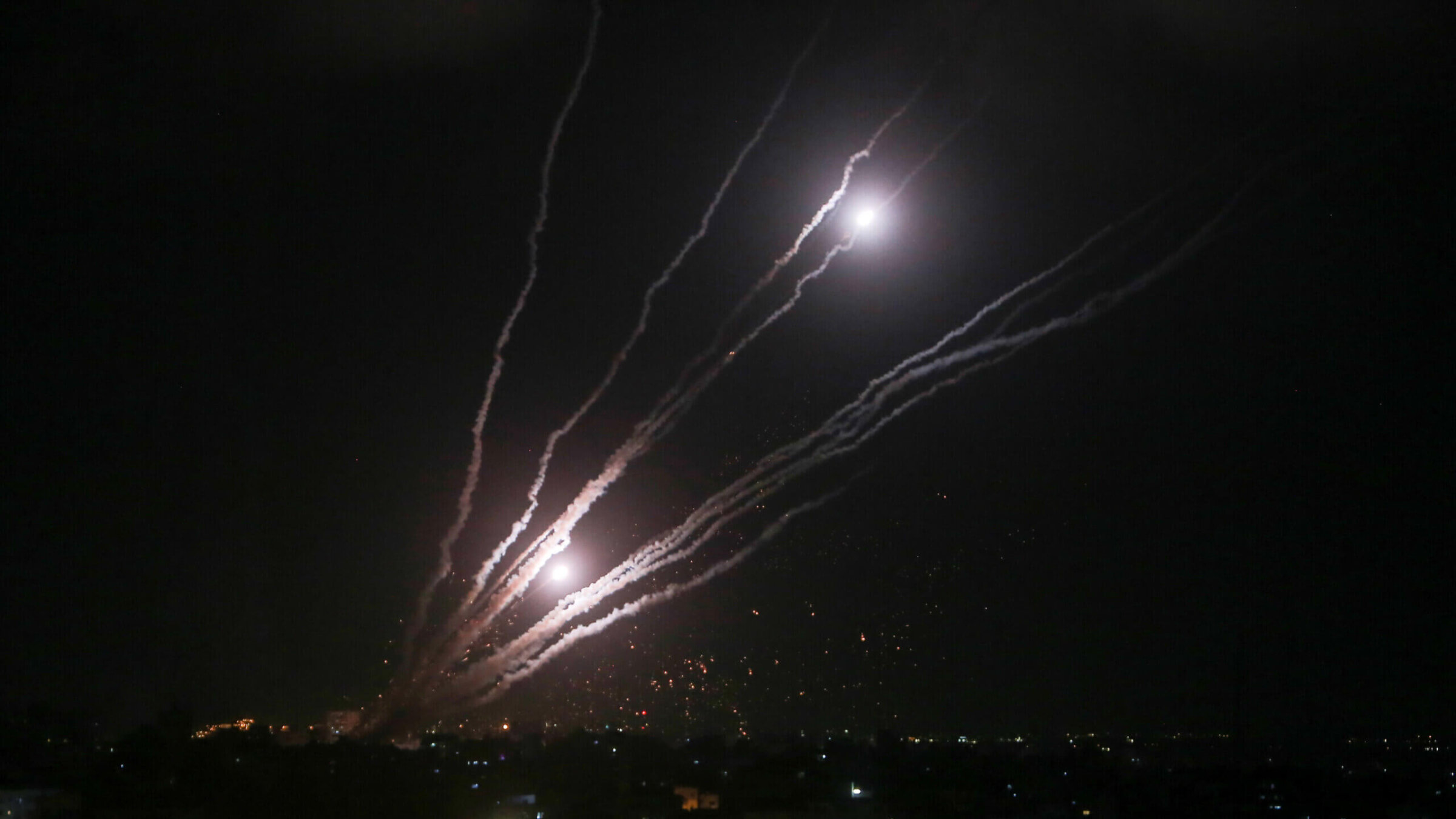 Palestinian militants fire rockets toward Israel on August 06, 2022 in Gaza City, Gaza. 