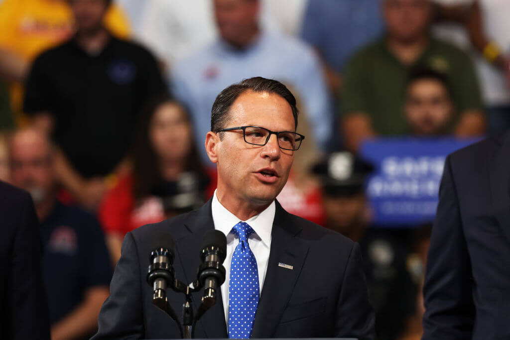 Pennsylvania Attorney General and gubernatorial candidate Josh Shapiro speaksat a rally with President Joe Biden  on Aug. 30, 2022. 