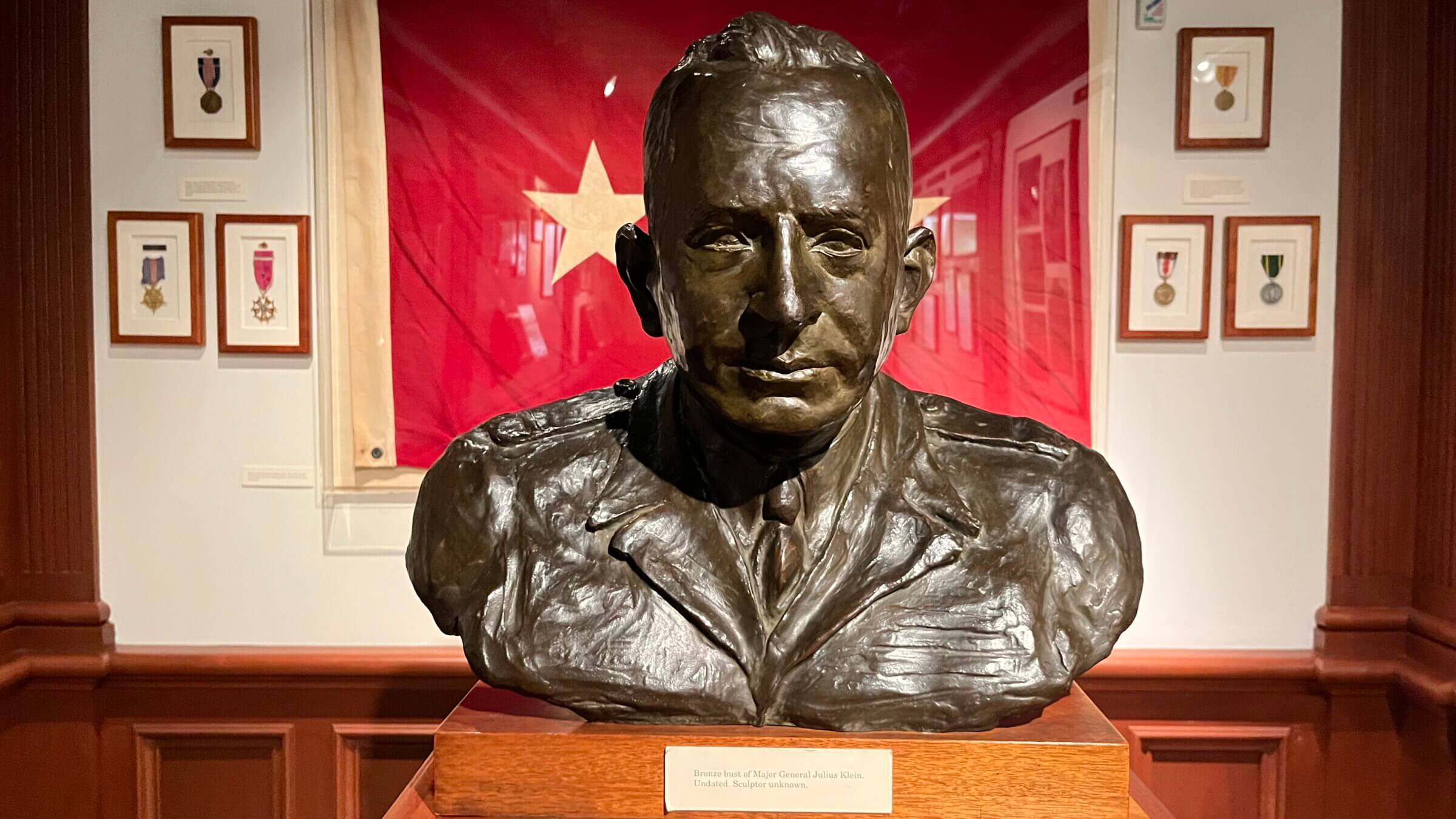 A metal bust of Gen. Julius Klein is featured in a permanent exhibit about his life and career at the National Museum of American Jewish Military History.
