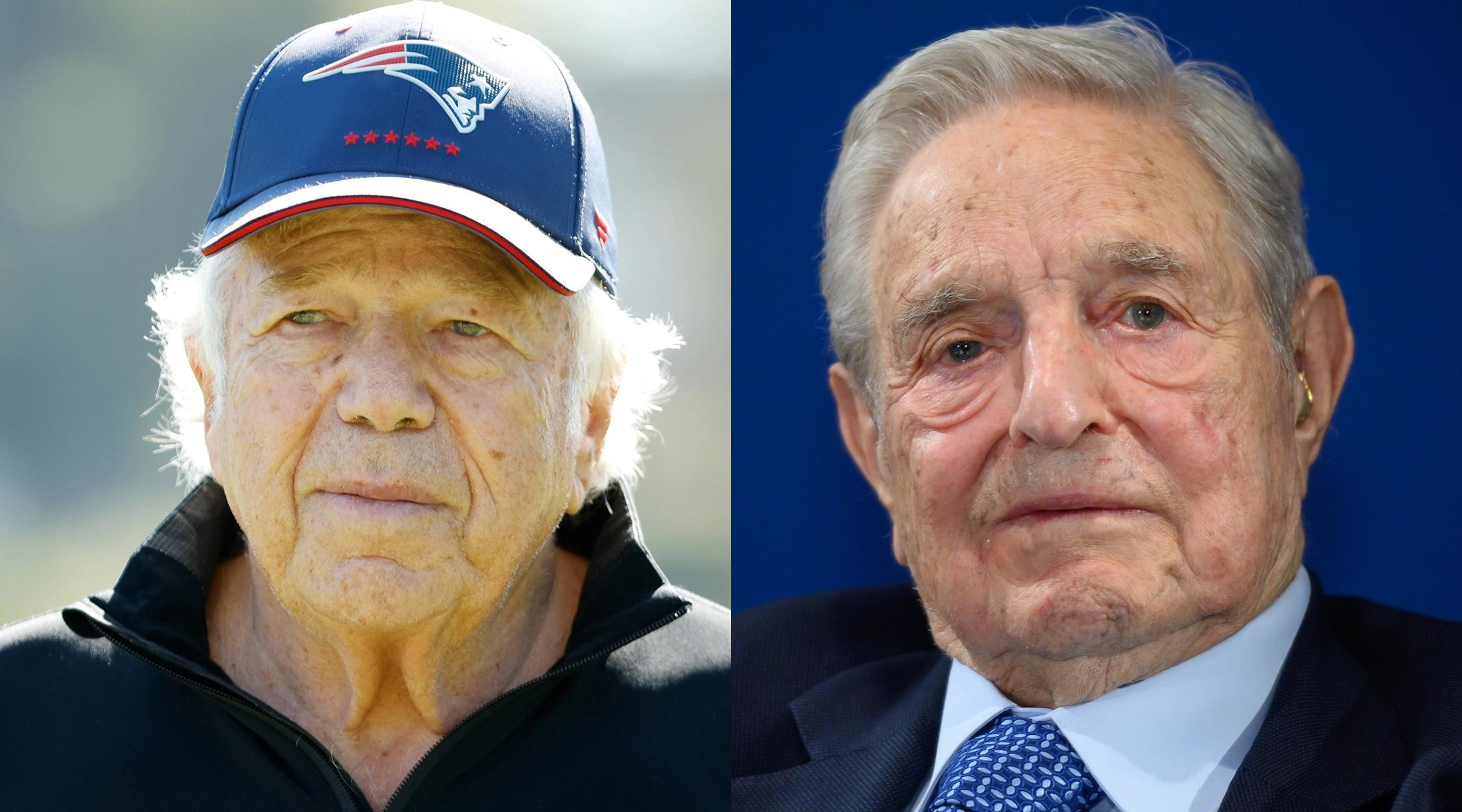 Robert Kraft (L) and George Soros each gave $1 million to pro-Israel PACs in August 2022, according to federal filings. (Cliff Hawkins/Getty Images & Fabrice Coffrini/AFP via Getty Images