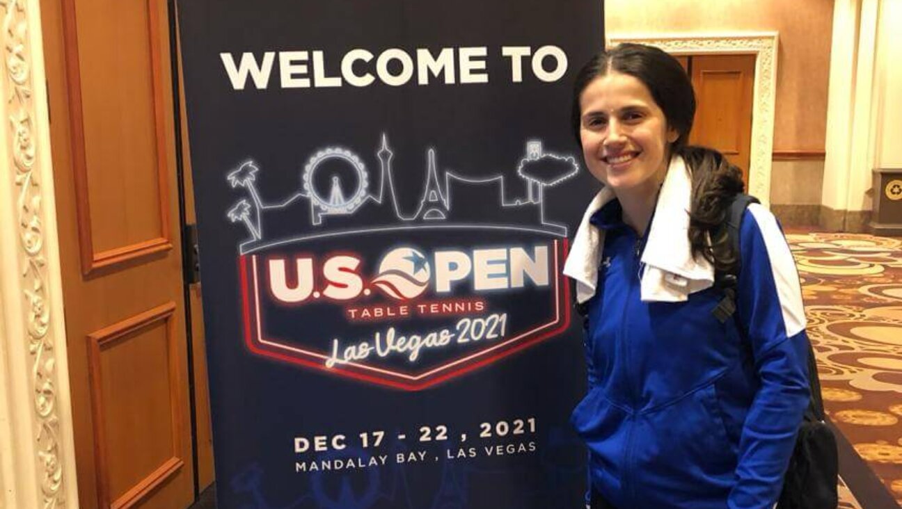 Estee Ackerman, an Orthodox ping-pong champ, at Las Vegas'
US Open Table Tennis tournament in 2021