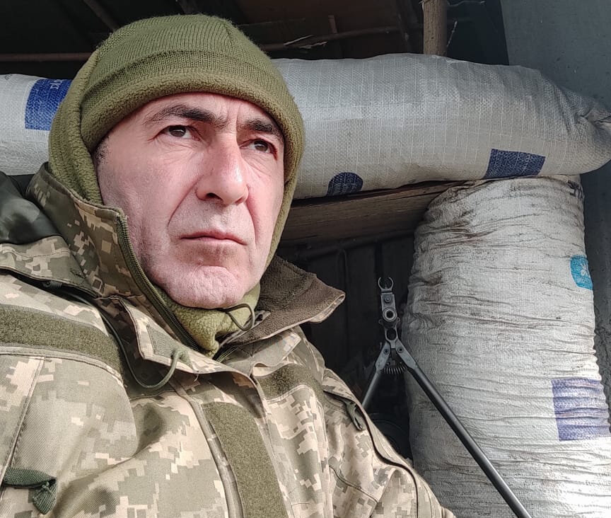 Political science professor Maksym Gon is at the front in the Donbas region of Ukraine, defending the country from the Russian army. 
