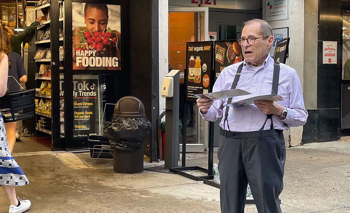 Rep. Jerry Nadler campaigning on Monday evening on Manhattan's Upper West Side. (Jacob Kornbluh)