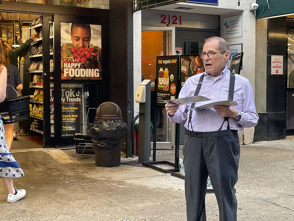 Rep. Jerry Nadler campaigning on Monday evening on Manhattan's Upper West Side. (Jacob Kornbluh)