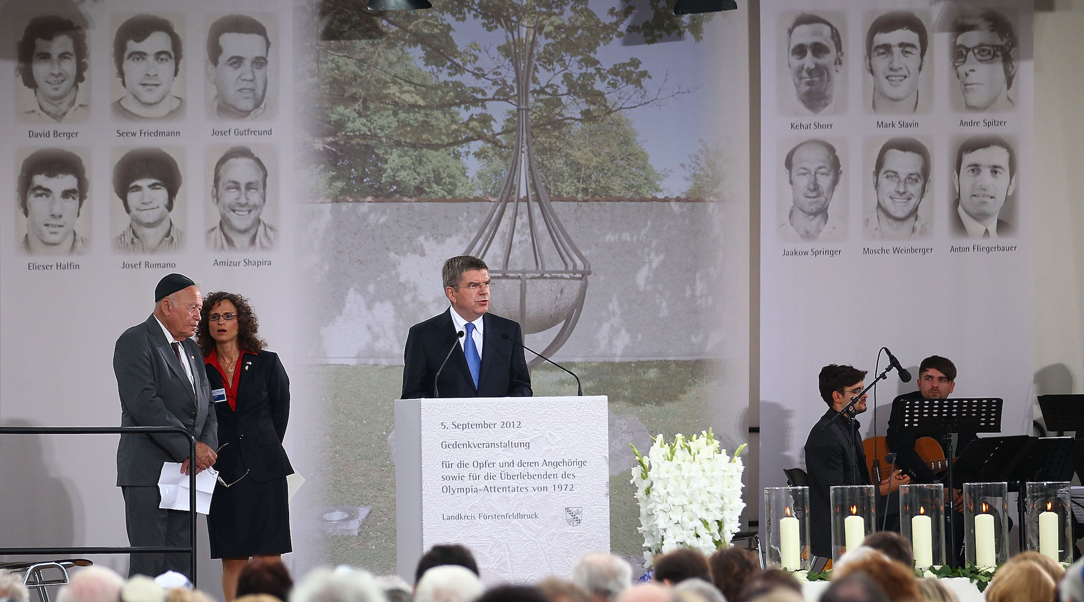 A memorial service commemorating the 40th anniversary of the 1972 Munich Olympics massacre was held Sept. 5, 2012 in Fuerstenfeldbruck, Germany. (Thomas Niedermueller/Getty Images)