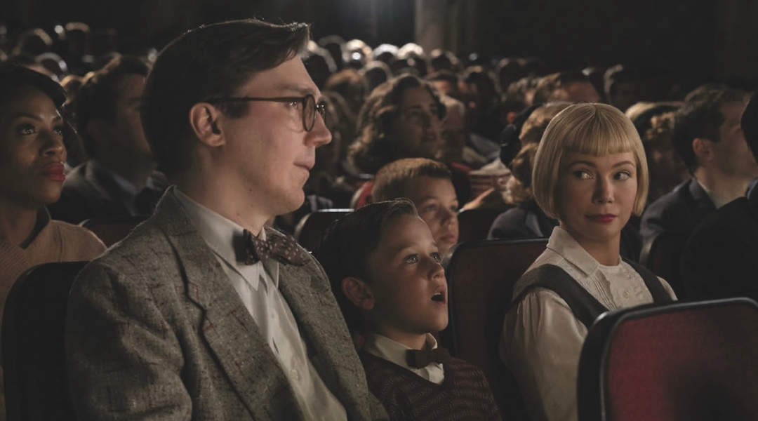 From left to right: Paul Dano, Mateo Zoryna Francis-Deford and Michelle Williams as fictionalized members of Steven Spielberg’s family in his film “The Fabelmans.”(2022 Universal Pictures and Amblin Entertainment)