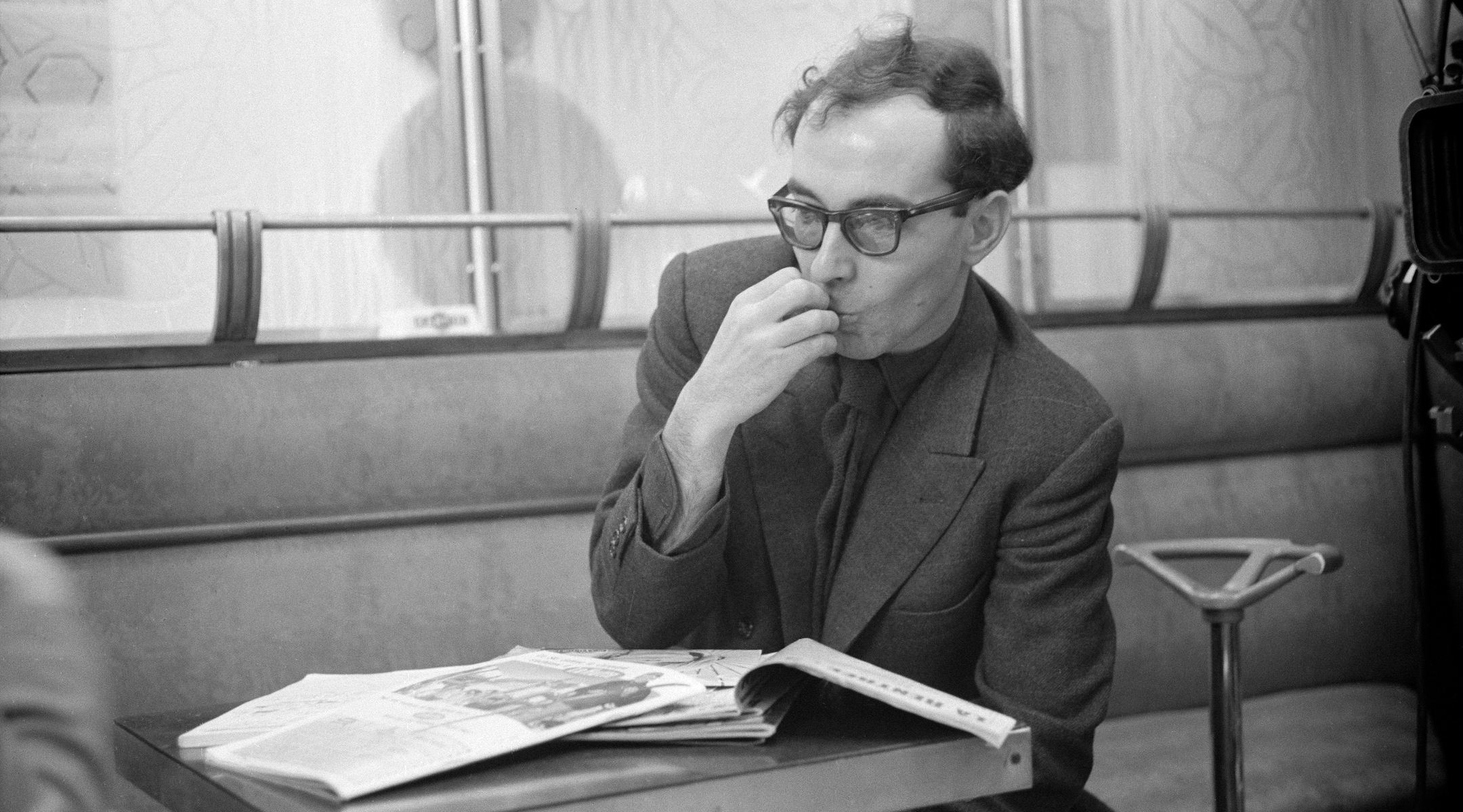 The director Jean-Luc Godard in 1965. (Jacques Haillot/Sygma/Sygma via Getty Images)