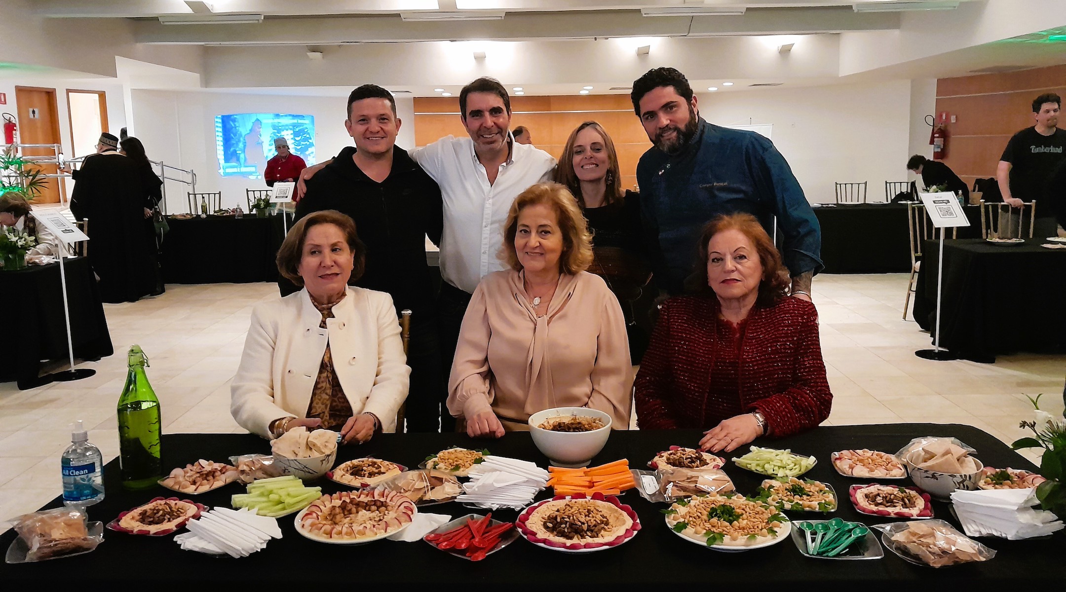 A team of three Christian Arab Brazilians, seated in front, won first place at the inaugural Abrahamic Hummus Championship in Sao Paulo, Brazil, Sept. 21, 2022. (Courtesy of Hebraica Sao Paulo)