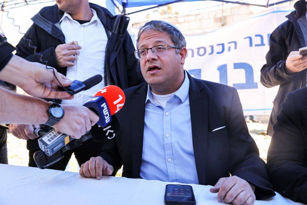 Itamar Ben-Gvir, a member of Israel's Knesset, at his "make-shift office" in the east Jerusalem neighborhood of Sheikh Jarrah on February 13, 2022.
