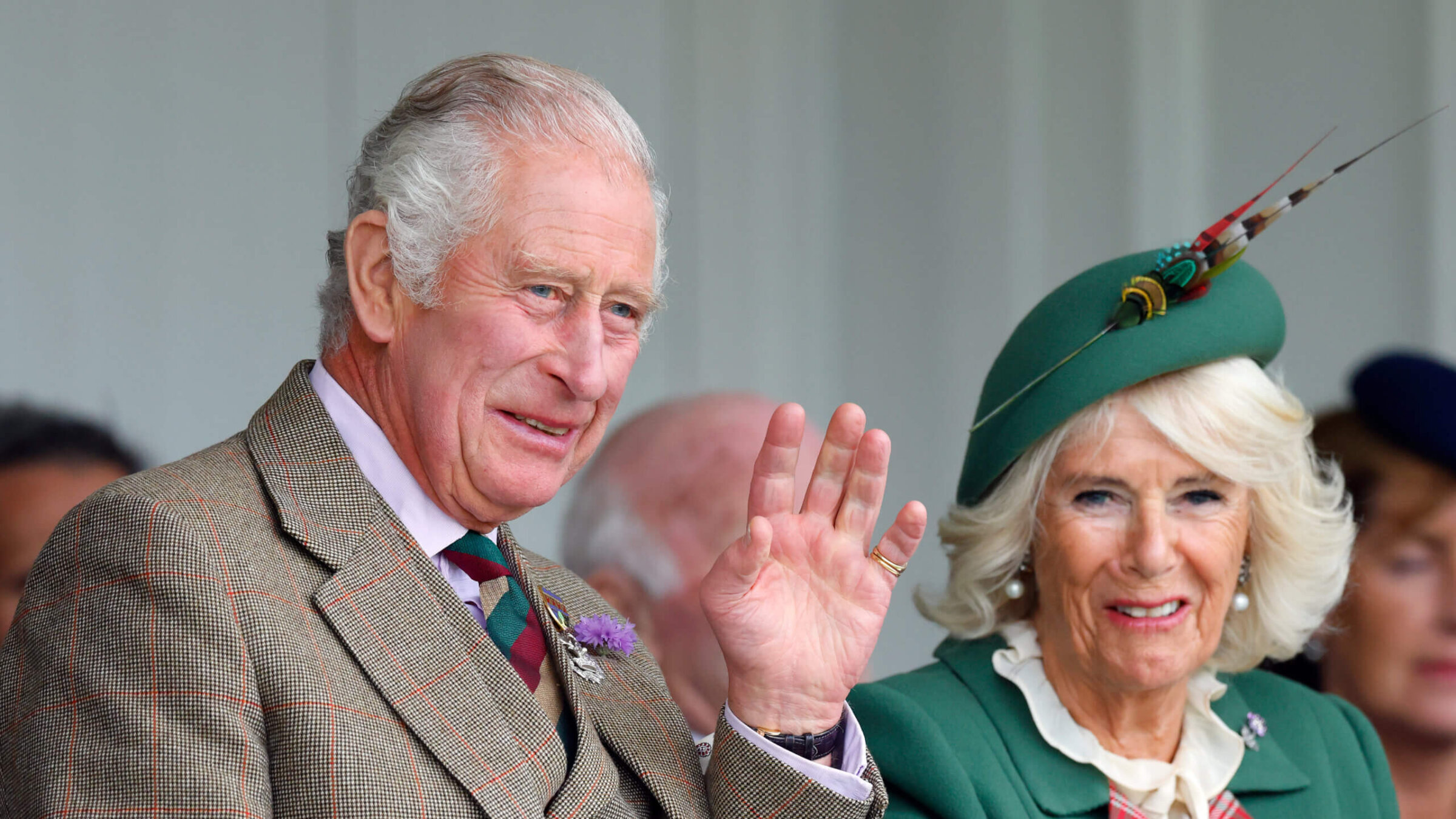 Charles and Camilla attend the Braemar Highland Gathering at The Princess Royal and Duke of Fife Memorial Park on September 3, 2022 in Braemar, Scotland. 