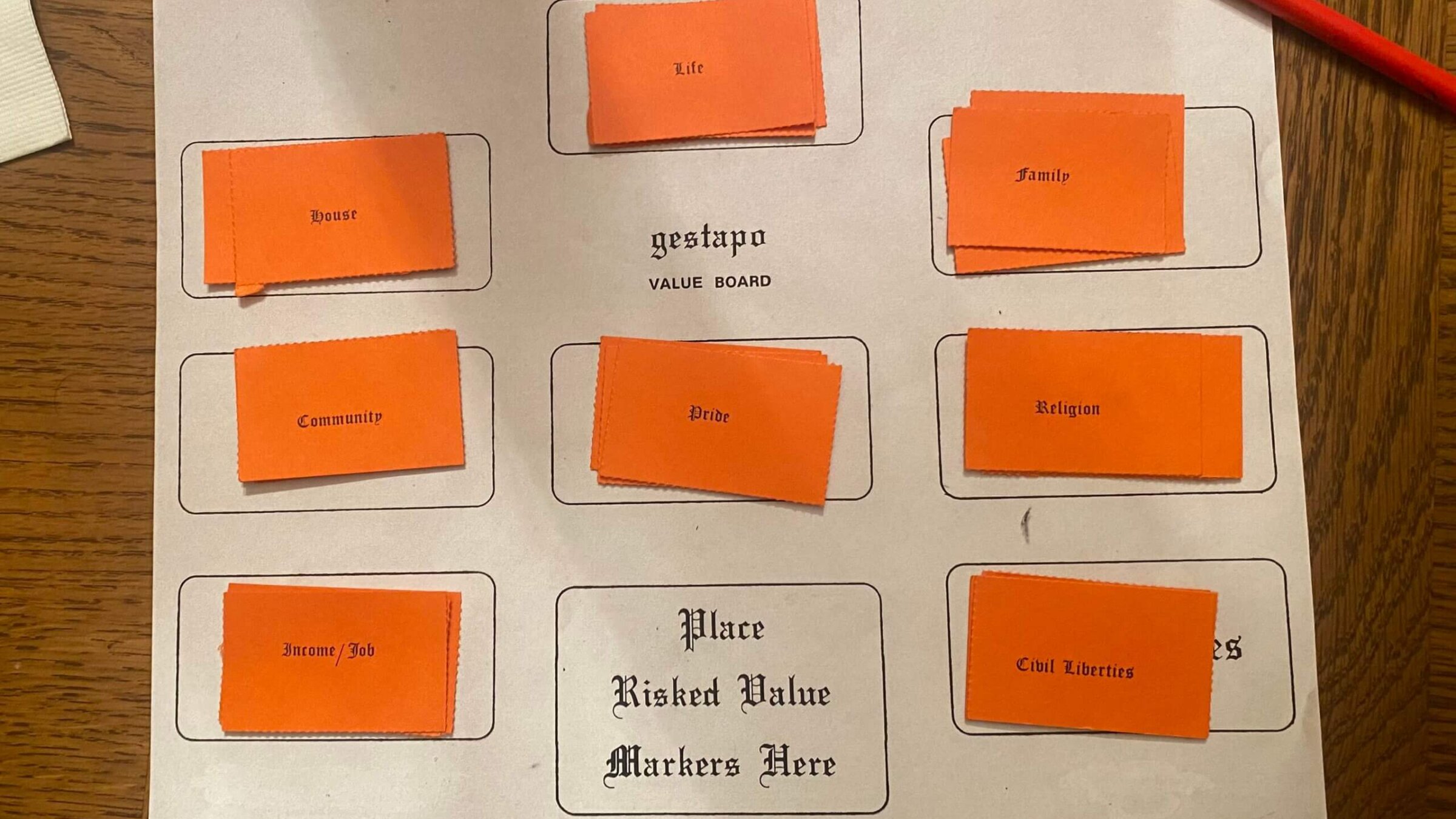 The simple, if slightly tone-deaf, game board of "Gestapo: A Game of the Holocaust." 