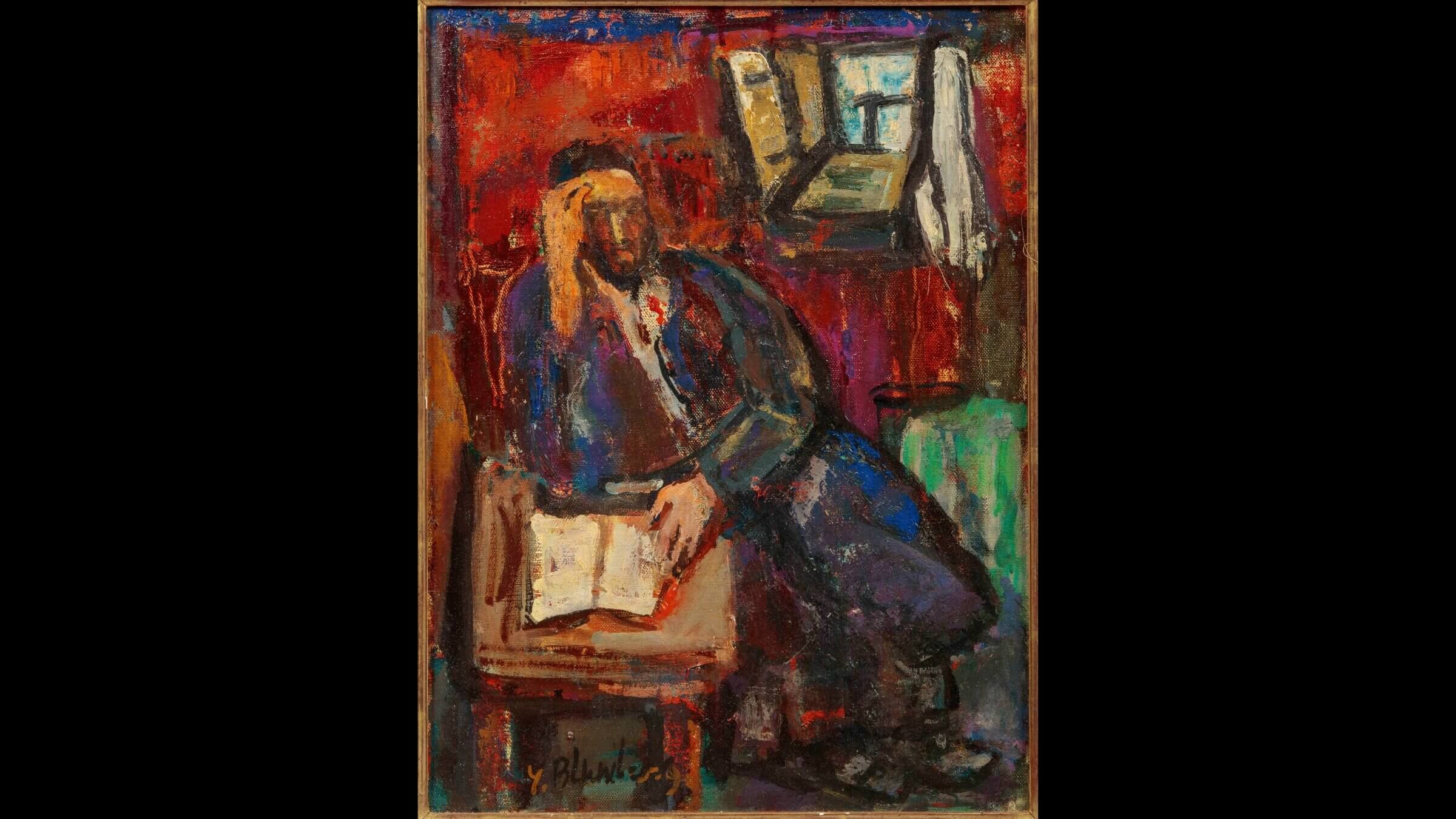 Yuli Blumberg's “Scholar in His Study," on view at the Derfner Judaica Museum. 