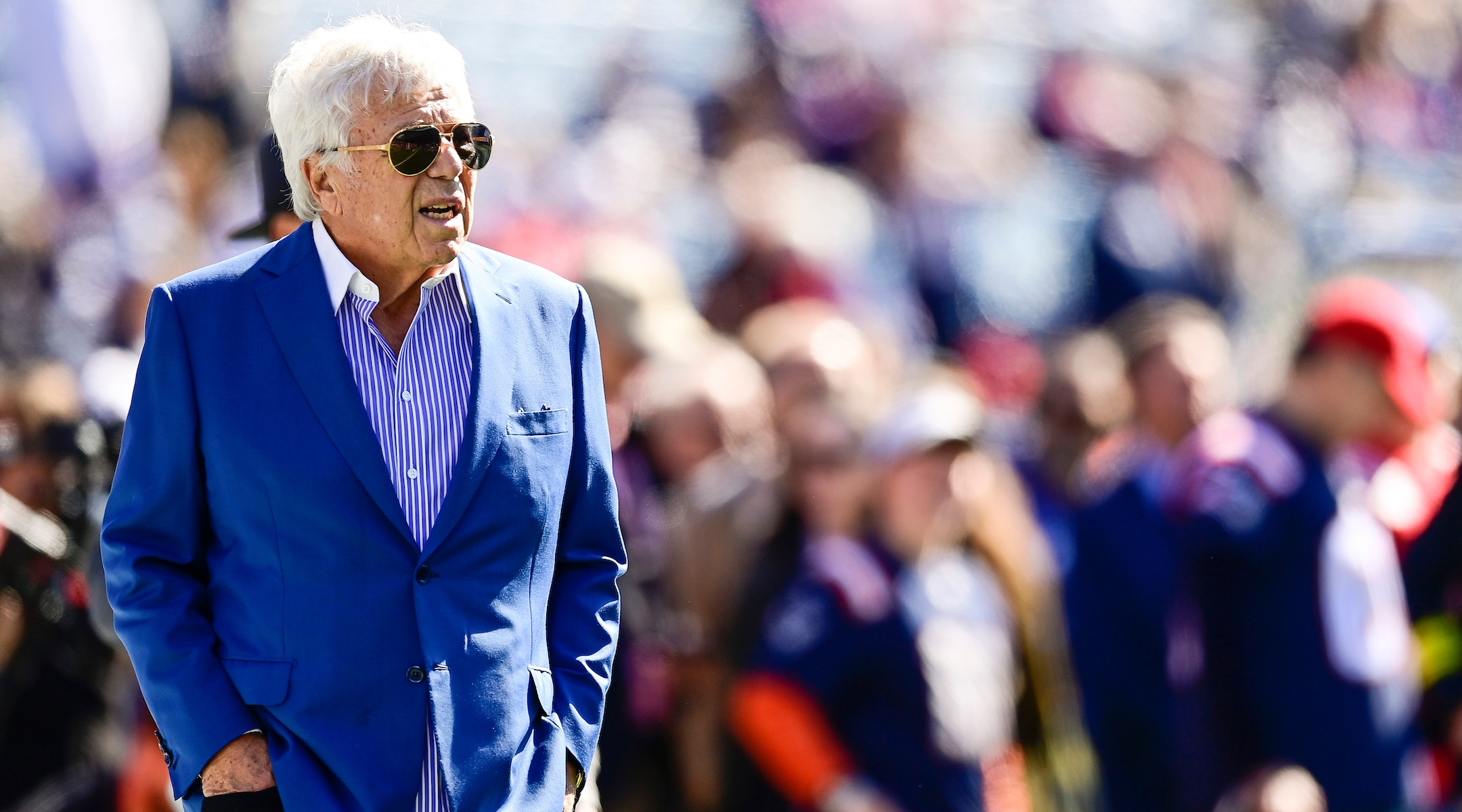 New England Patriots owner Robert Kraft at a game against the Detroit Lions at Gillette Stadium in Foxborough, Mass., Oct. 9, 2022.