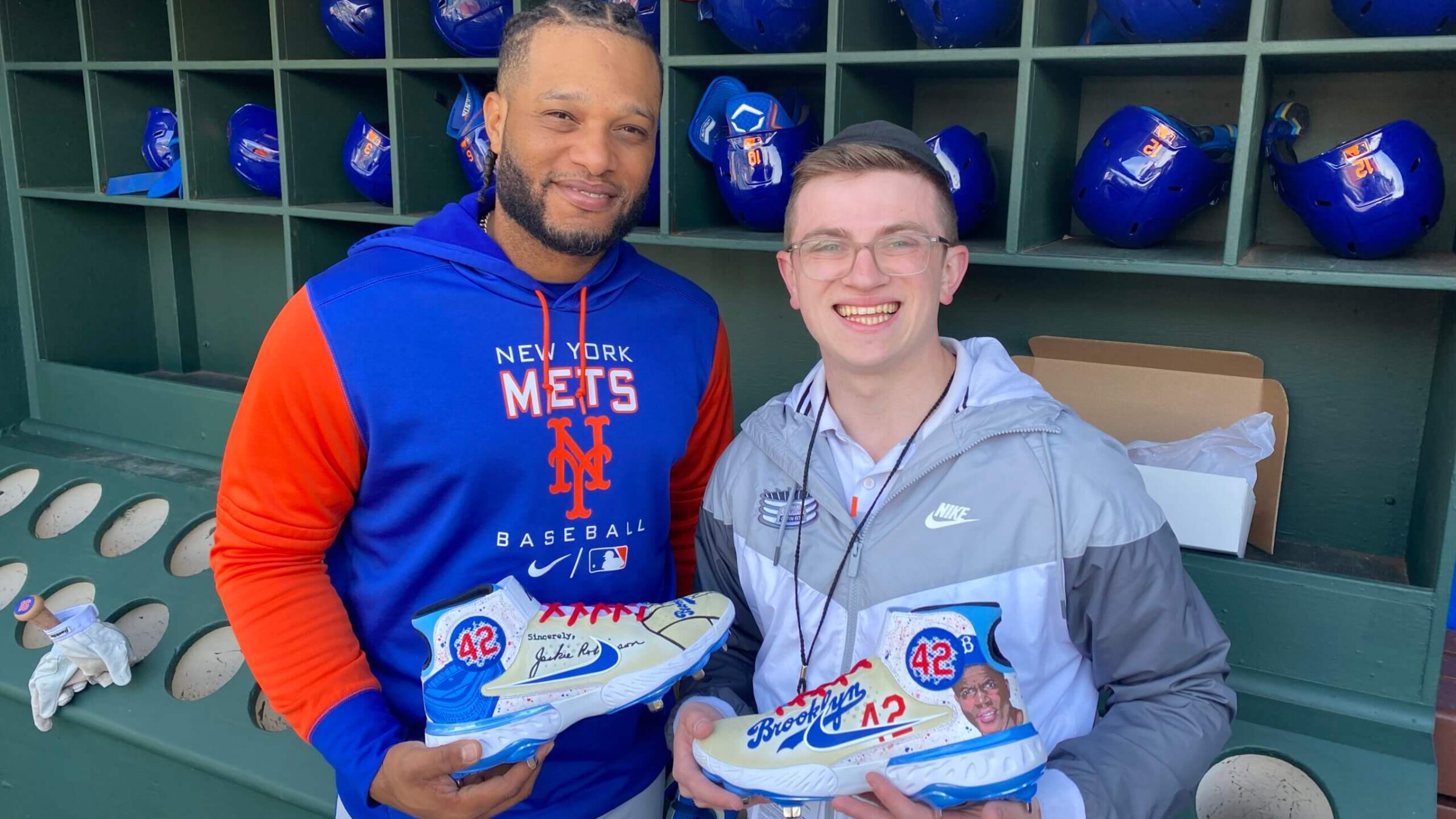 Ari Solomon, right, with Robinson Cano, second baseman for the Mets, in April.