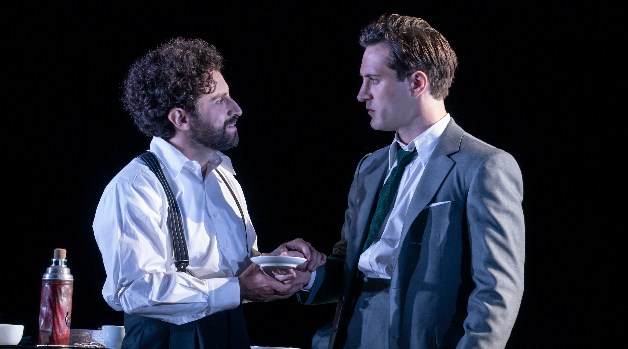 Brandon Uranowitz, left, as Nathan, and Arty Froushan as Leo. The latter character is a stand-in for Stoppard. (Joan Marcus)
