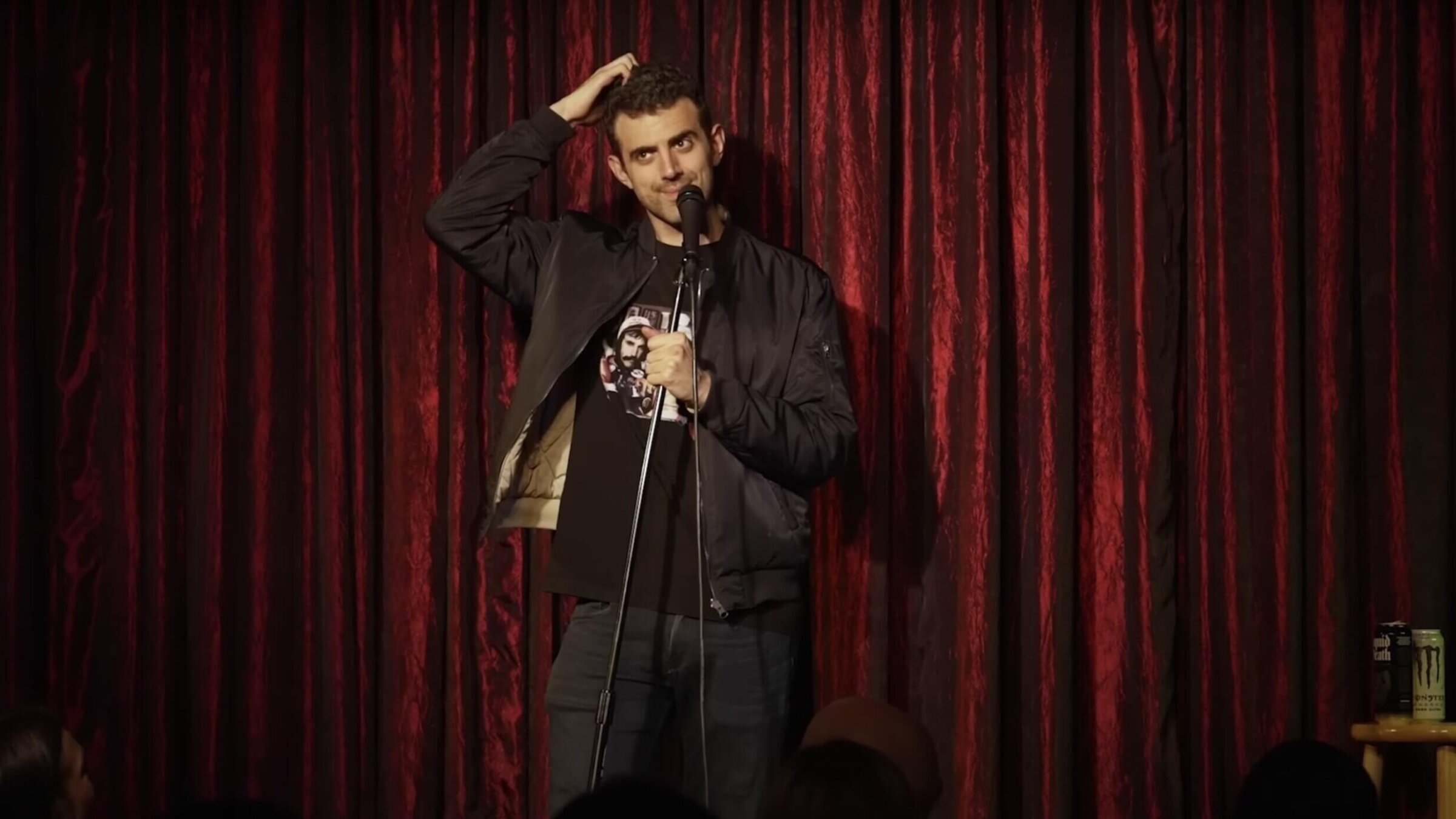 Comedian Sam Morril at the moment when his set in Omaha, Nebraska is interrupted by a heckler shouting "Free Palestine," October 2, 2022. 