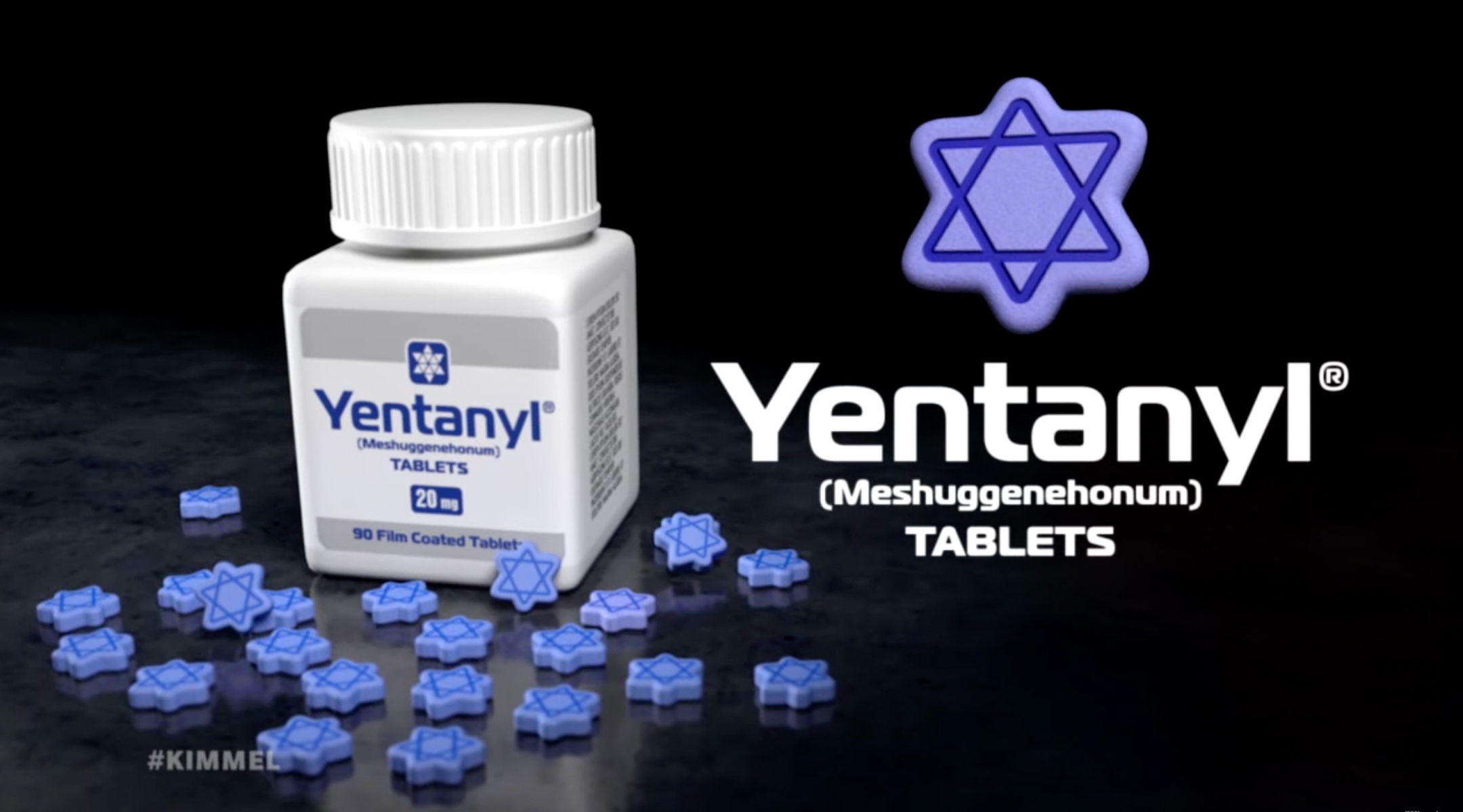A Jimmy Kimmel sketch advertises a medication for antisemites known as “Yentanyl.” (Screenshot via YouTube)