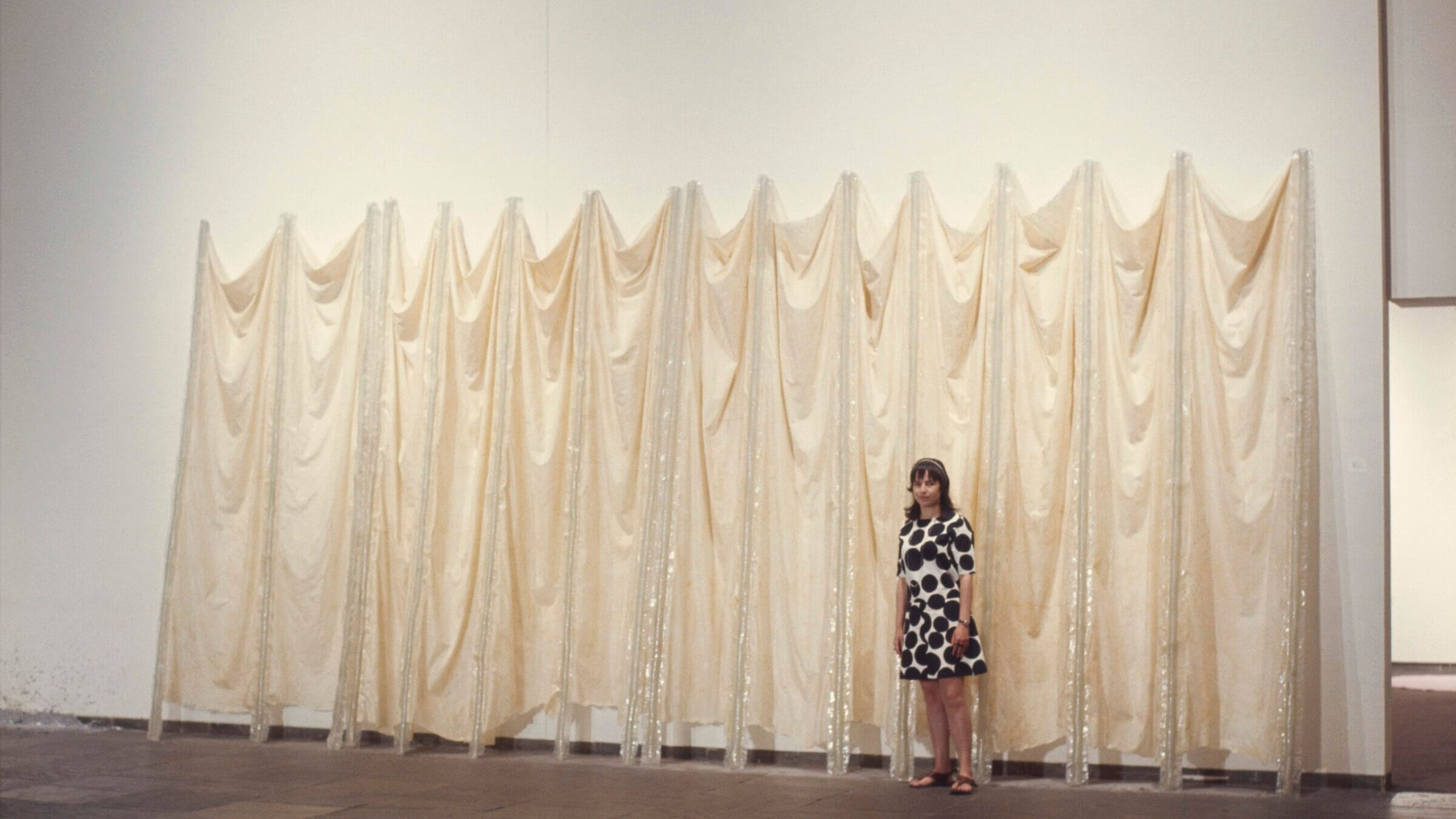 Eva Hesse in front of 'Expanded Expansion,' 1969.
