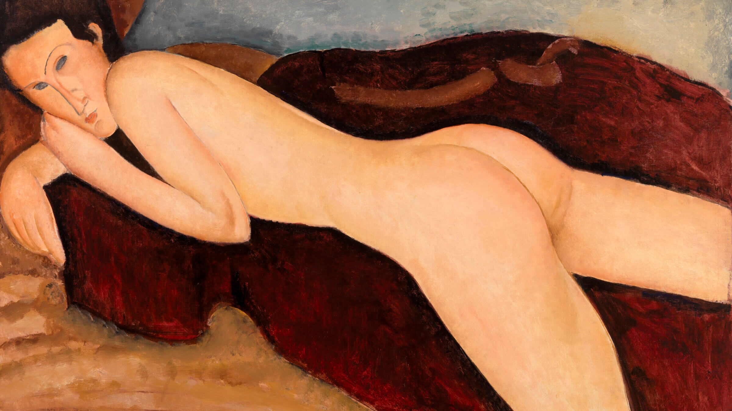 Amedeo Modigliani's 
"Reclining Nude from the Back" (Nu couché de dos), 1917, oil on canvas. 