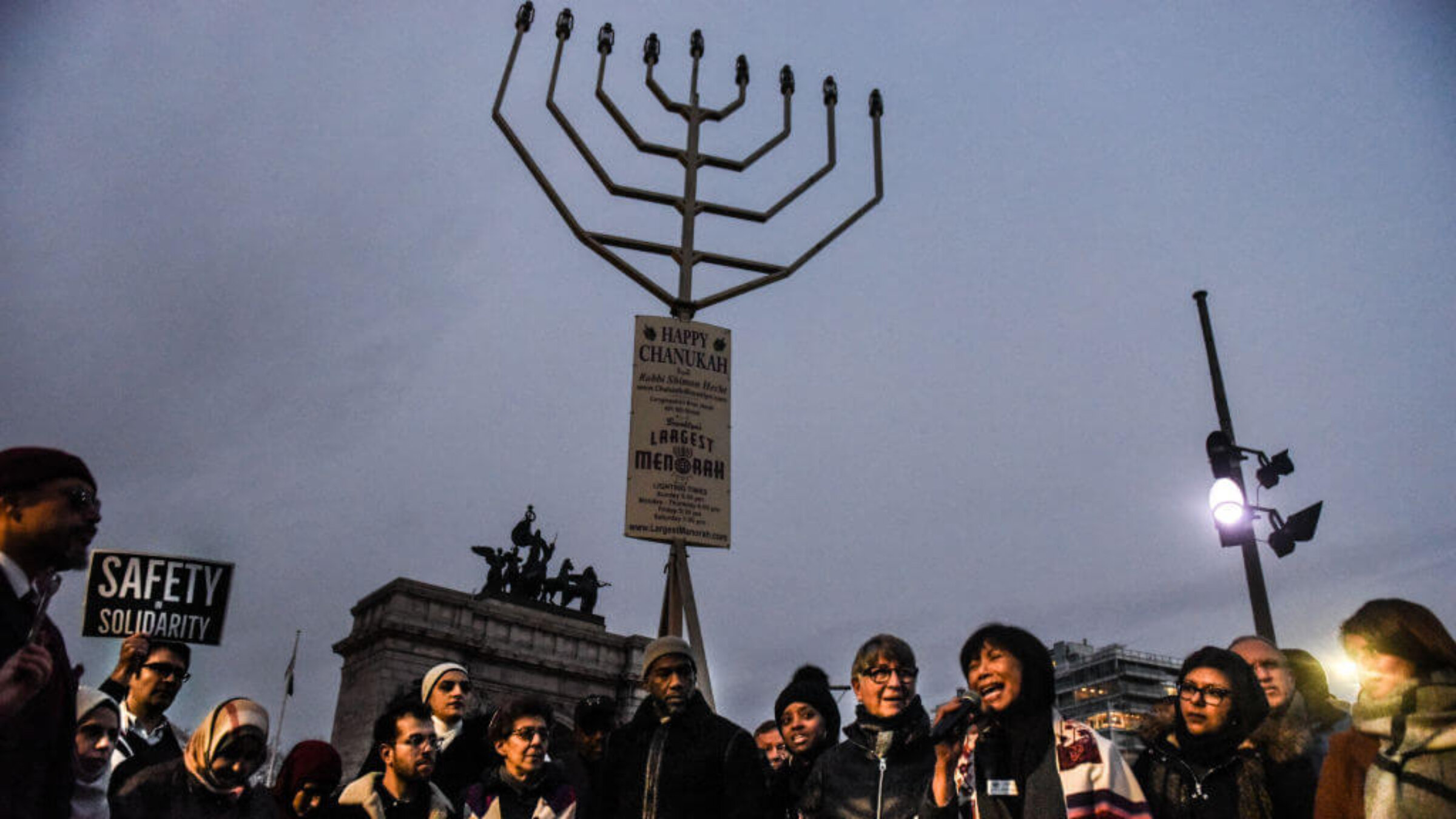 A rabbi delivers remarks during a rally in support of the Jewish community amidst recent antisemitic attacks on Dec. 31, 2019, in the Brooklyn borough of New York City. 