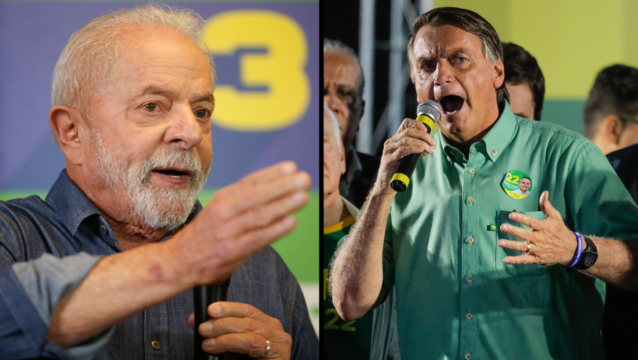 Brazilian President Jair Bolsonaro, right, and presidential candidate for the leftist Workers Party, Luiz Inacio Lula da Silva, left, and Brazilian President and re-election candidate Jair Bolsonaro, right, are fighting for the next presidency. (Getty Images)