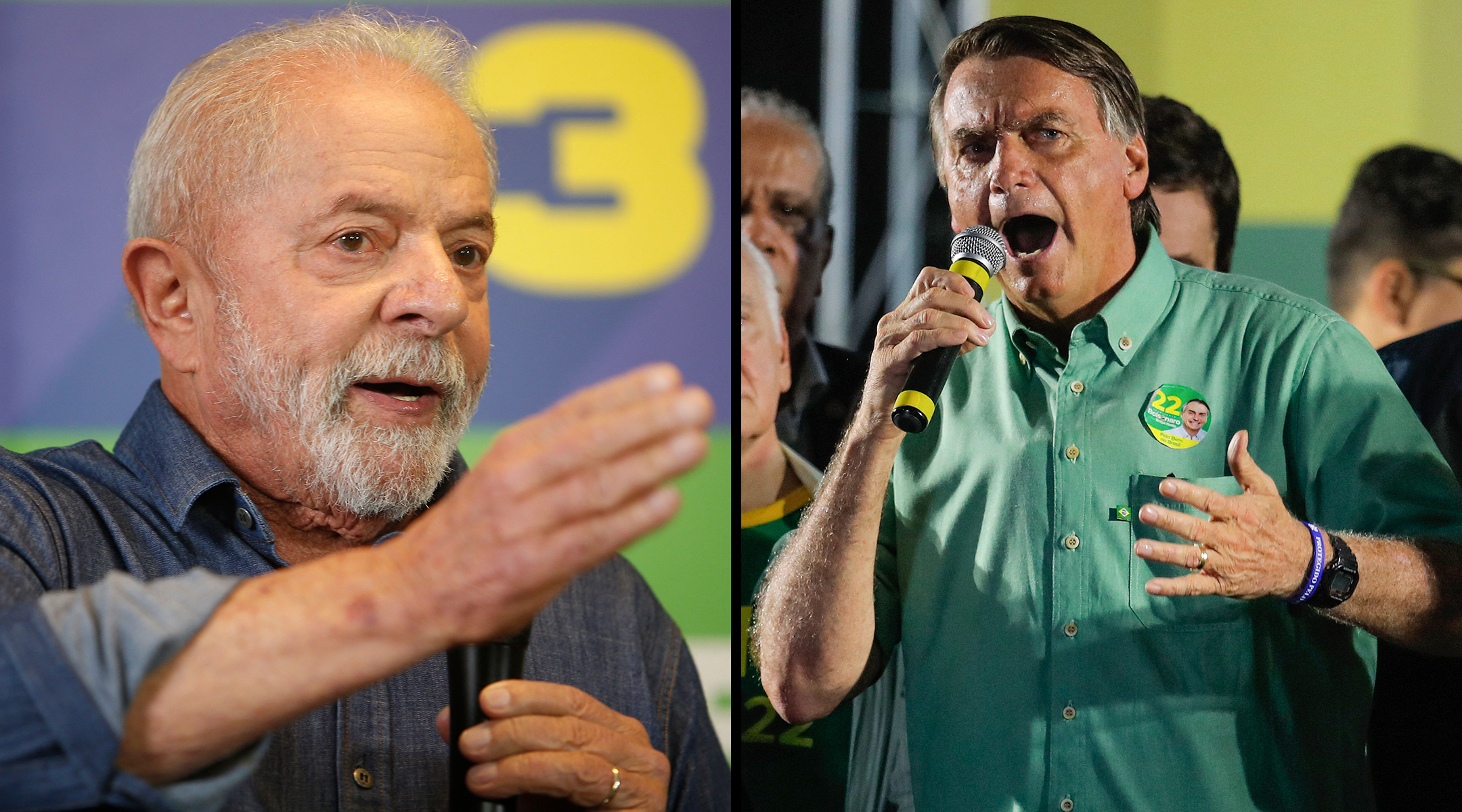 Brazilian President Jair Bolsonaro, right, and presidential candidate for the leftist Workers Party, Luiz Inacio Lula da Silva, left, and Brazilian President and re-election candidate Jair Bolsonaro, right, are fighting for the next presidency. (Getty Images)