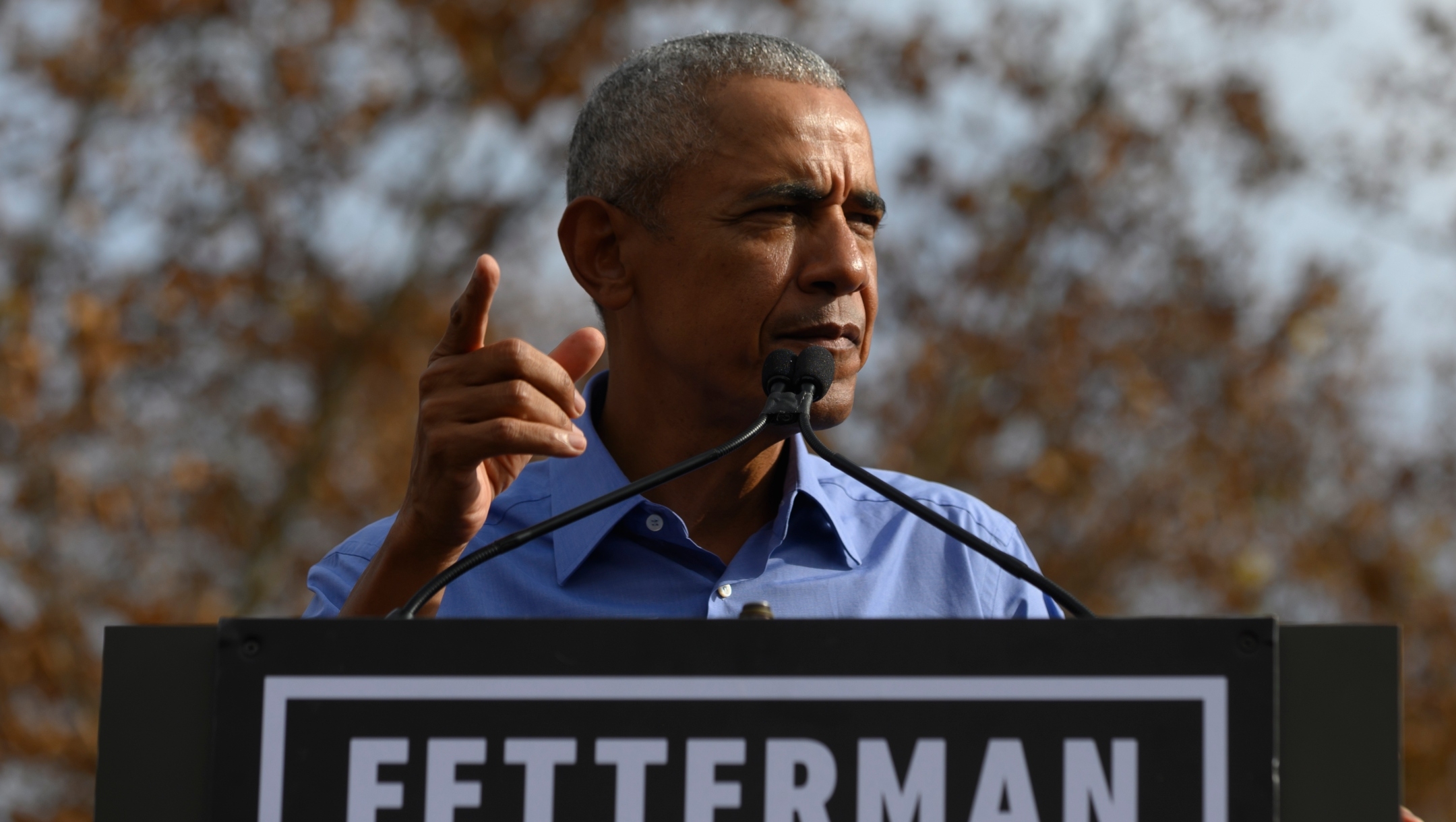 Former U.S. President Barack Obama speaks to supporters of Pennsylvania Democratic candidate for Senate John Fetterman at Schenley Plaza, on the campus of the University of Pittsburgh, Nov. 5, 2022. (Jeff Swensen/Getty Images)