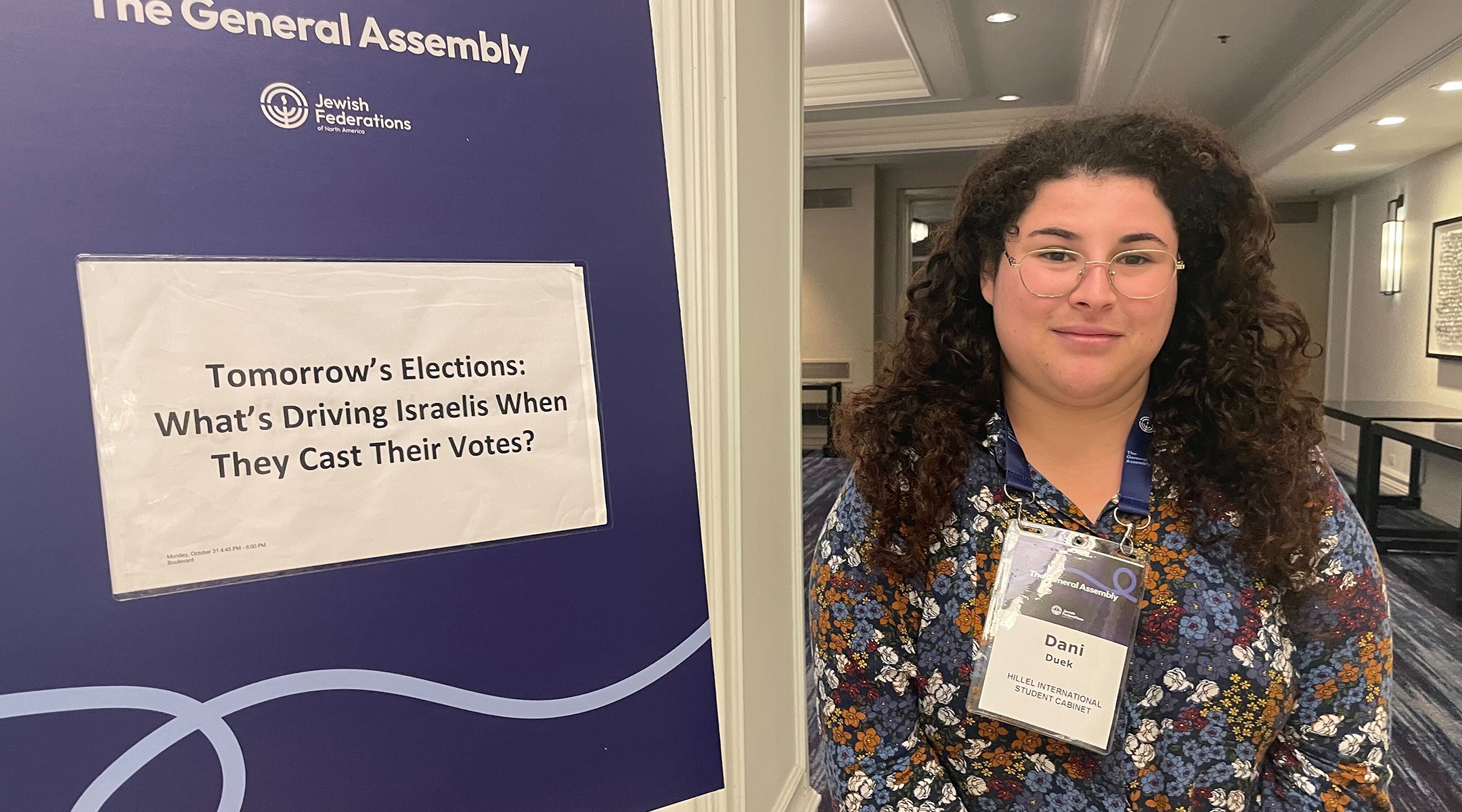 Dani Duek, a leader in Hillel International’s student cabinet, shown at the General Assembly of the Jewish Federations of North America in Chicago. (Philissa Cramer)