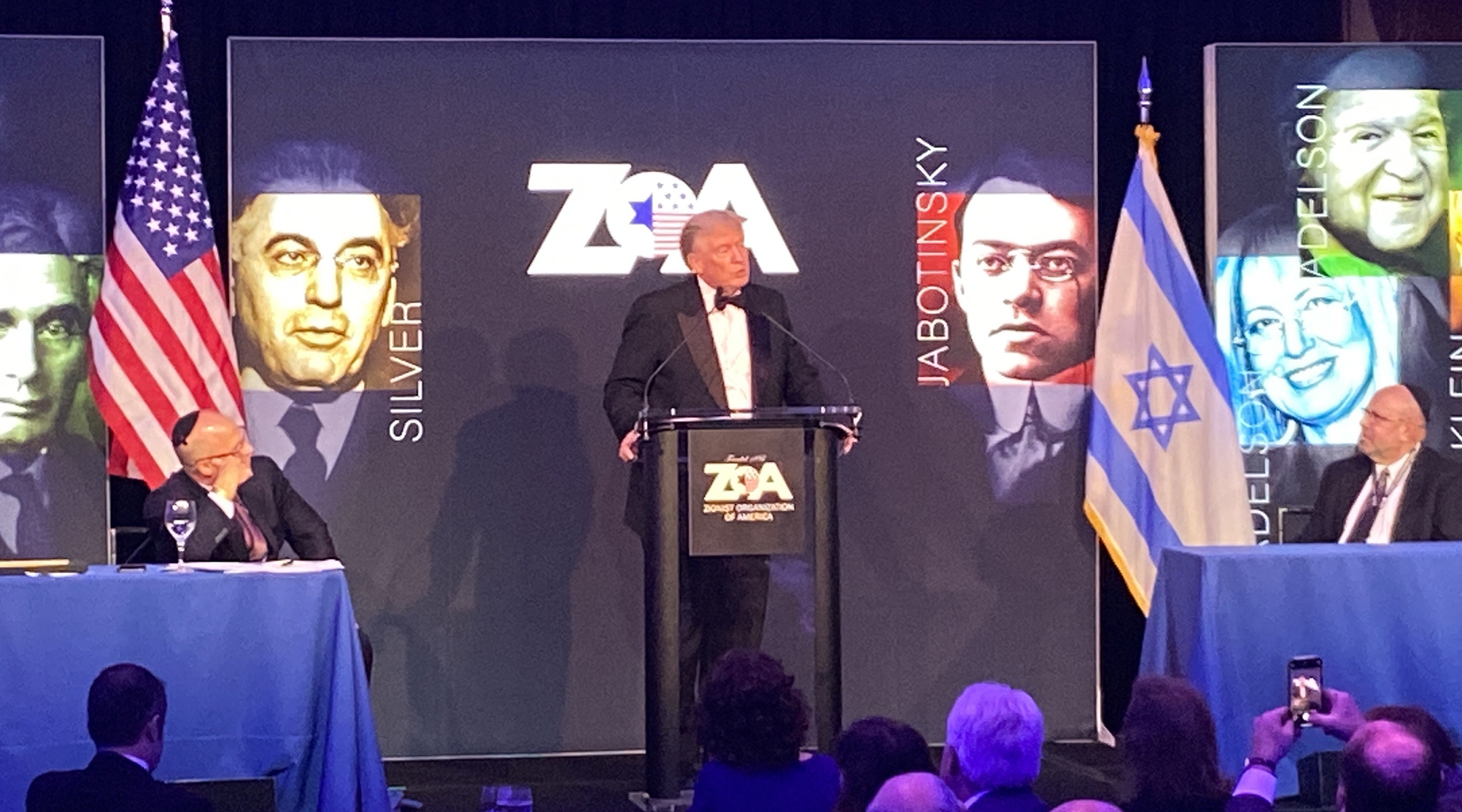 Former President Donald Trump spoke at the Zionist Organization of America gala on Sunday at Chelsea Piers in New York City.