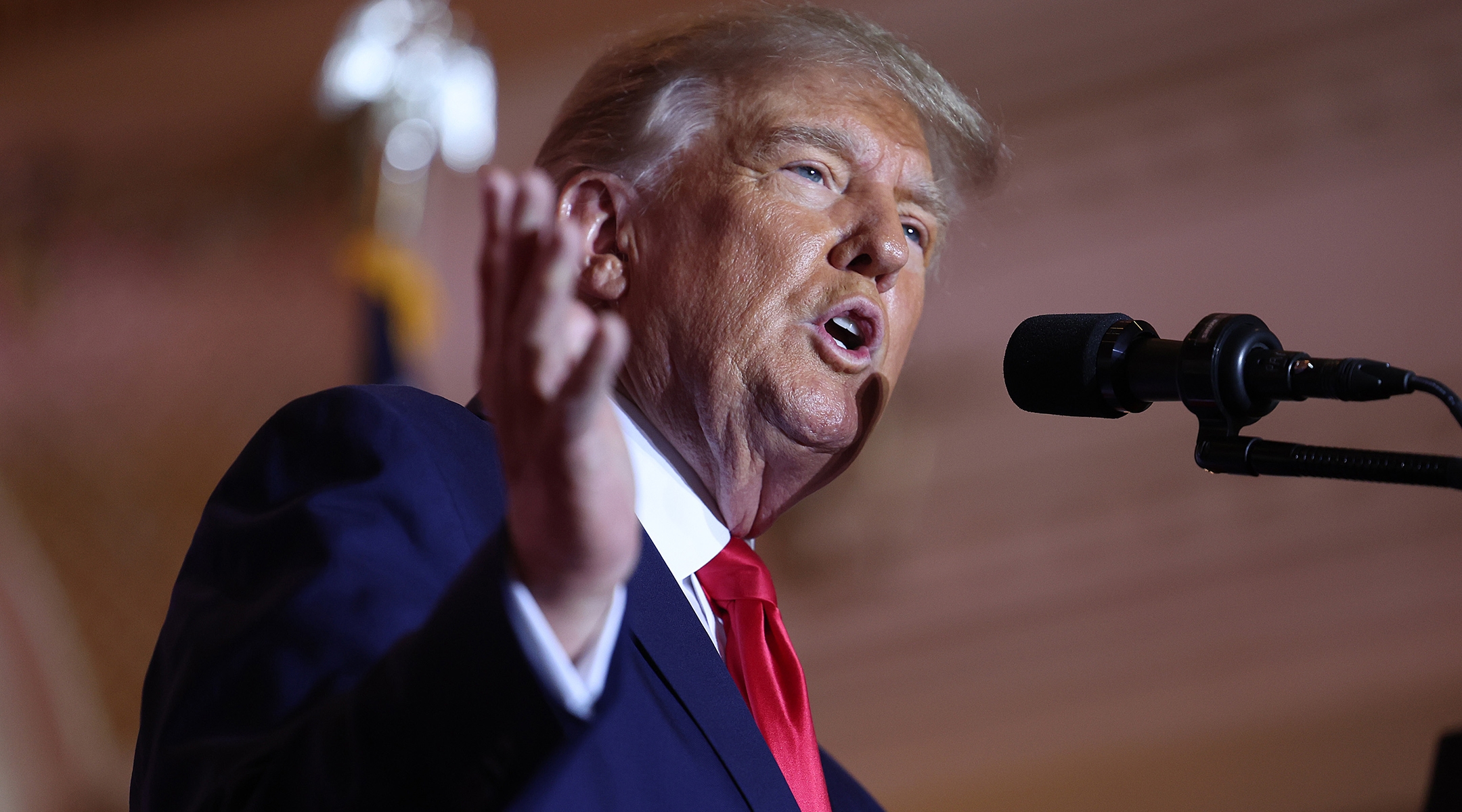 Former U.S. President Donald Trump speaks during an event at his Mar-a-Lago home in Palm Beach, Florida, Nov. 15, 2022. (Joe Raedle/Getty Images)