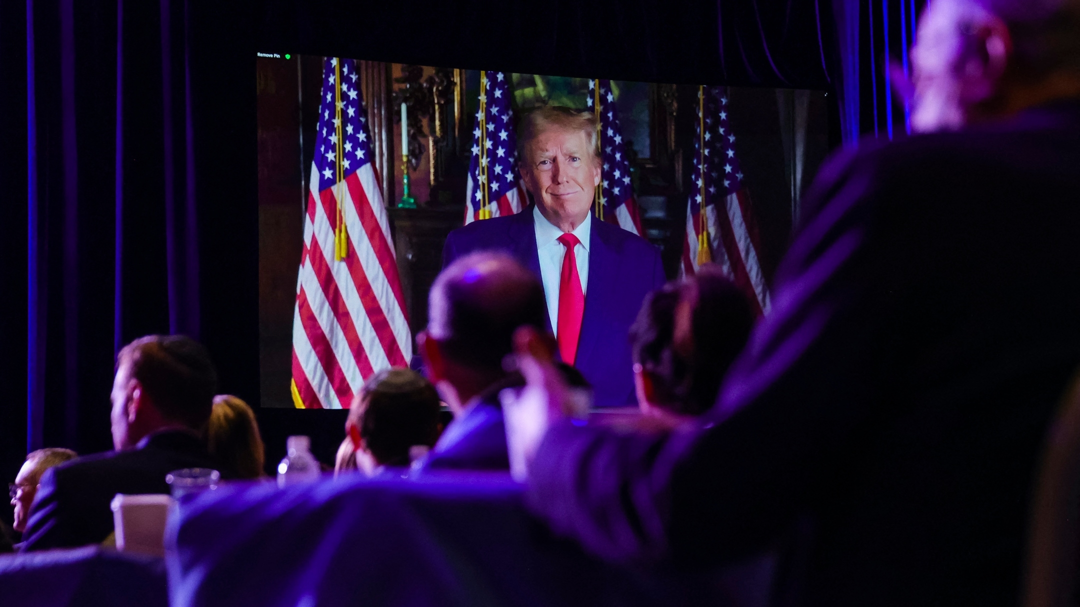 Former US President Donald Trump speaks virtually at the Republican Jewish Coalition Annual Leadership Meeting in Las Vegas, Nov. 19, 2022 (Wade Vandervort / AFP via Getty Images)