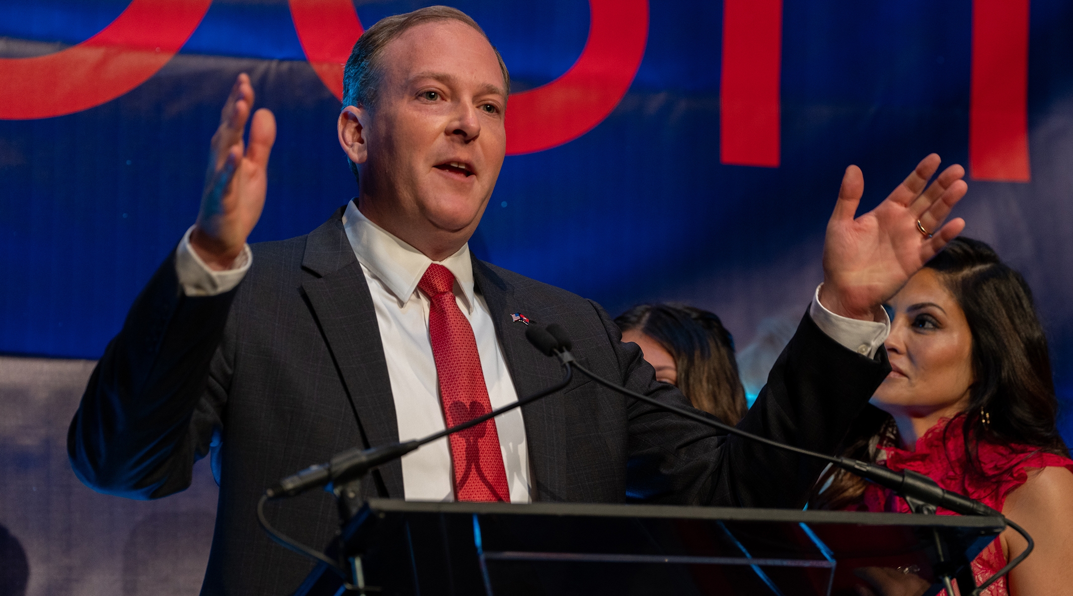 NEW YORK, NY – NOVEMBER 08: New York Rupublican gubernatorial candidate Lee Zeldin gives a speech at his election night party on November 8, 2022 in New York City. Despite multiple outlets calling the race for New York Gov. Kathy Hochul, Zeldin did not concede in his speech. (Photo by David Dee Delgado/Getty Images)