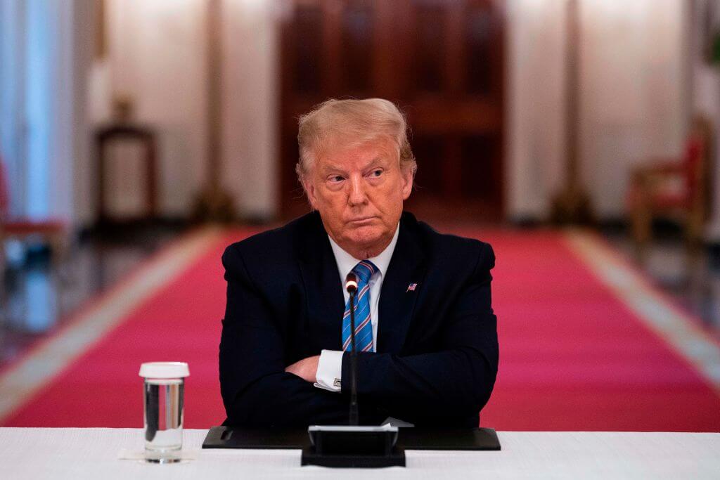 President Donald Trump in July, 2020 at a roundtable about the coronavirus pandemic.