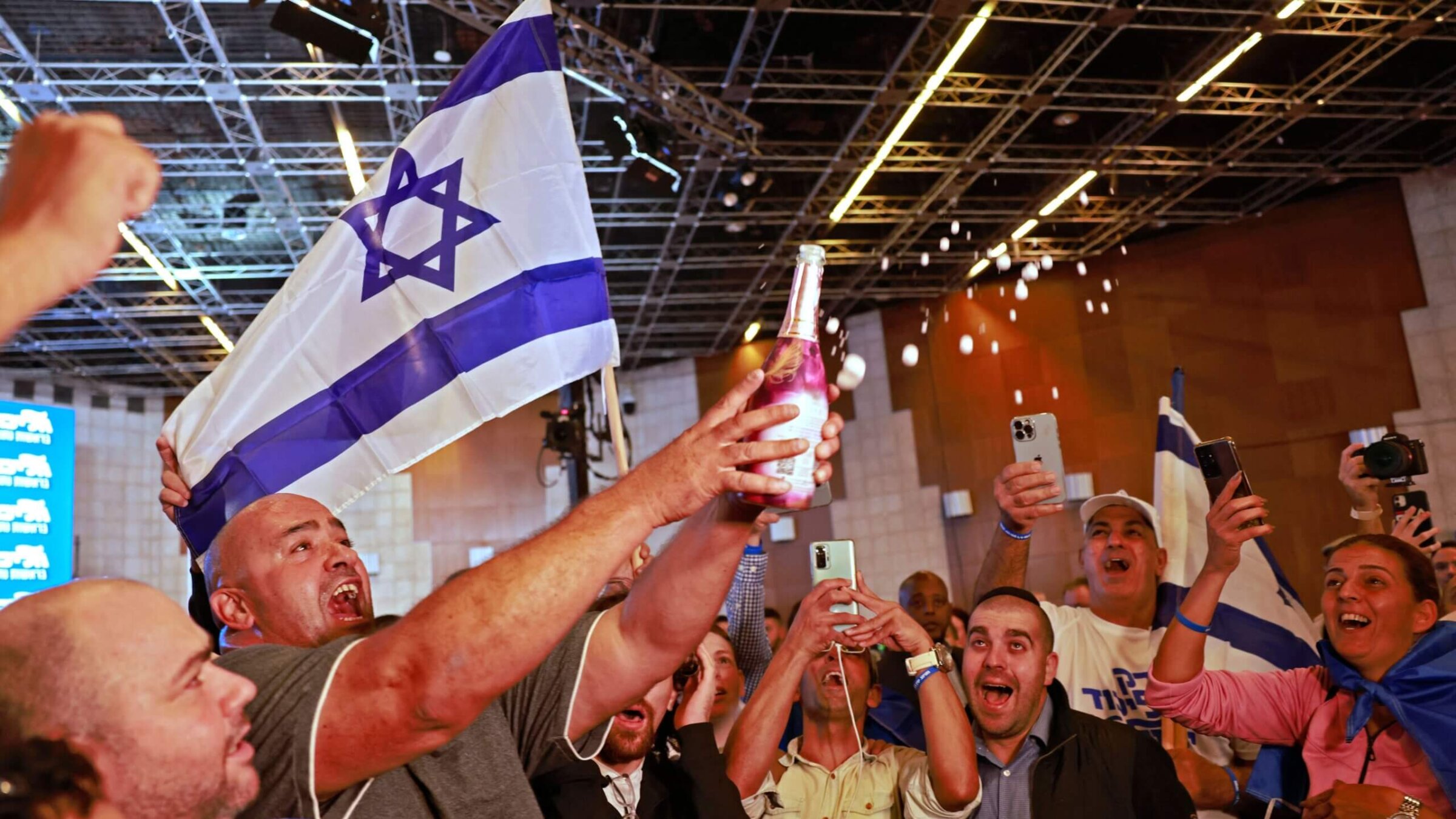 Israel's Likud party supporters gather at their campaign headquarters in Jerusalem on Nov. 1, 2022, after the end of voting in the fifth national election in less than four years.