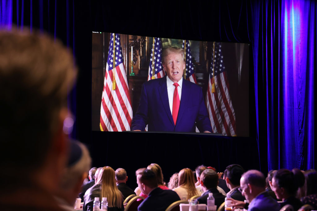 Former President Donald Trump spoke via video Saturday to the Republican Jewish Coalition conference. (Getty)