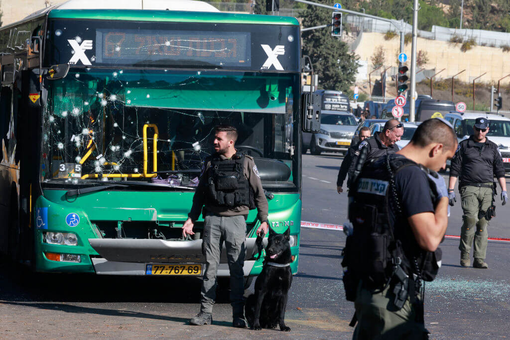 Police and security personnel at the scene of a terror attack in Jerusalem, Nov. 23, 2022.