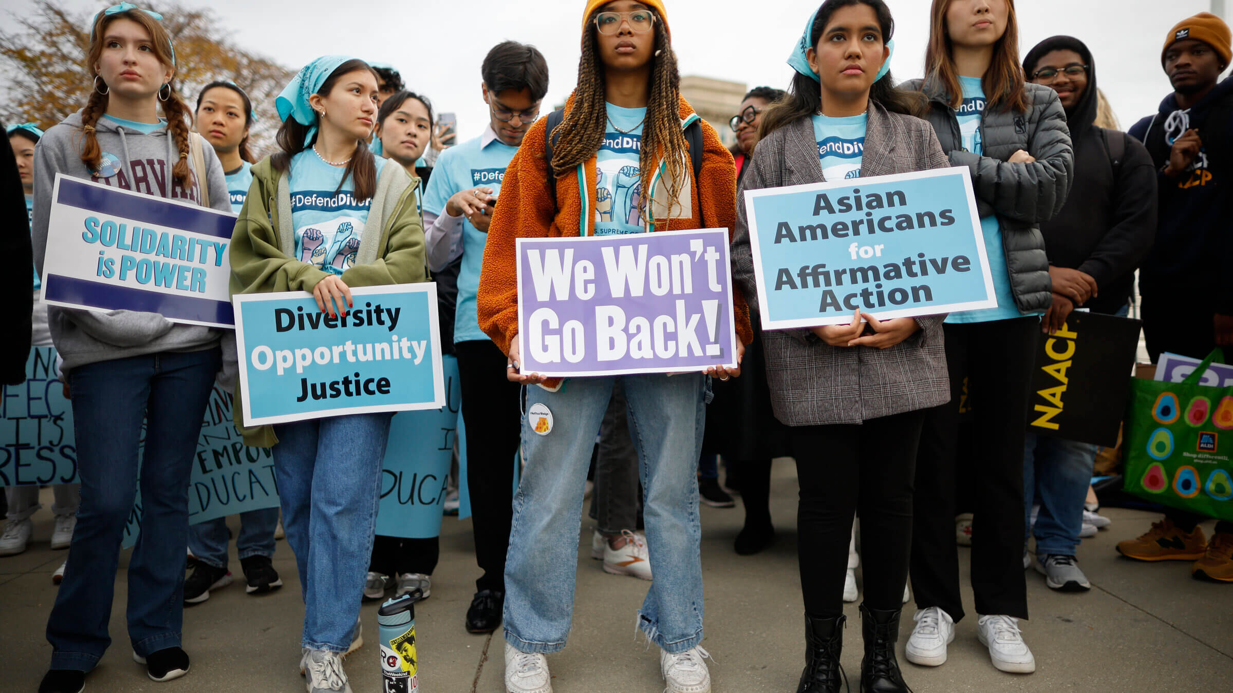 Proponents for affirmative action in higher education rally in front of the U.S. Supreme Court before oral arguments in Students for Fair Admissions v. President and Fellows of Harvard College and Students for Fair Admissions v. University of North Carolina on October 31, 2022