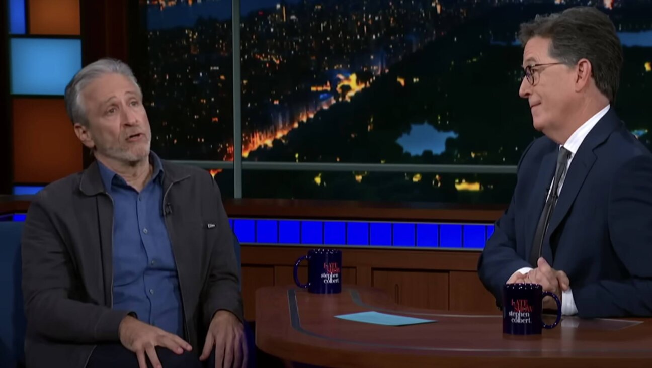 Jon Stewart talks antisemitism on "The Late Show with Stephen Colbert," Nov. 15, 2022. 