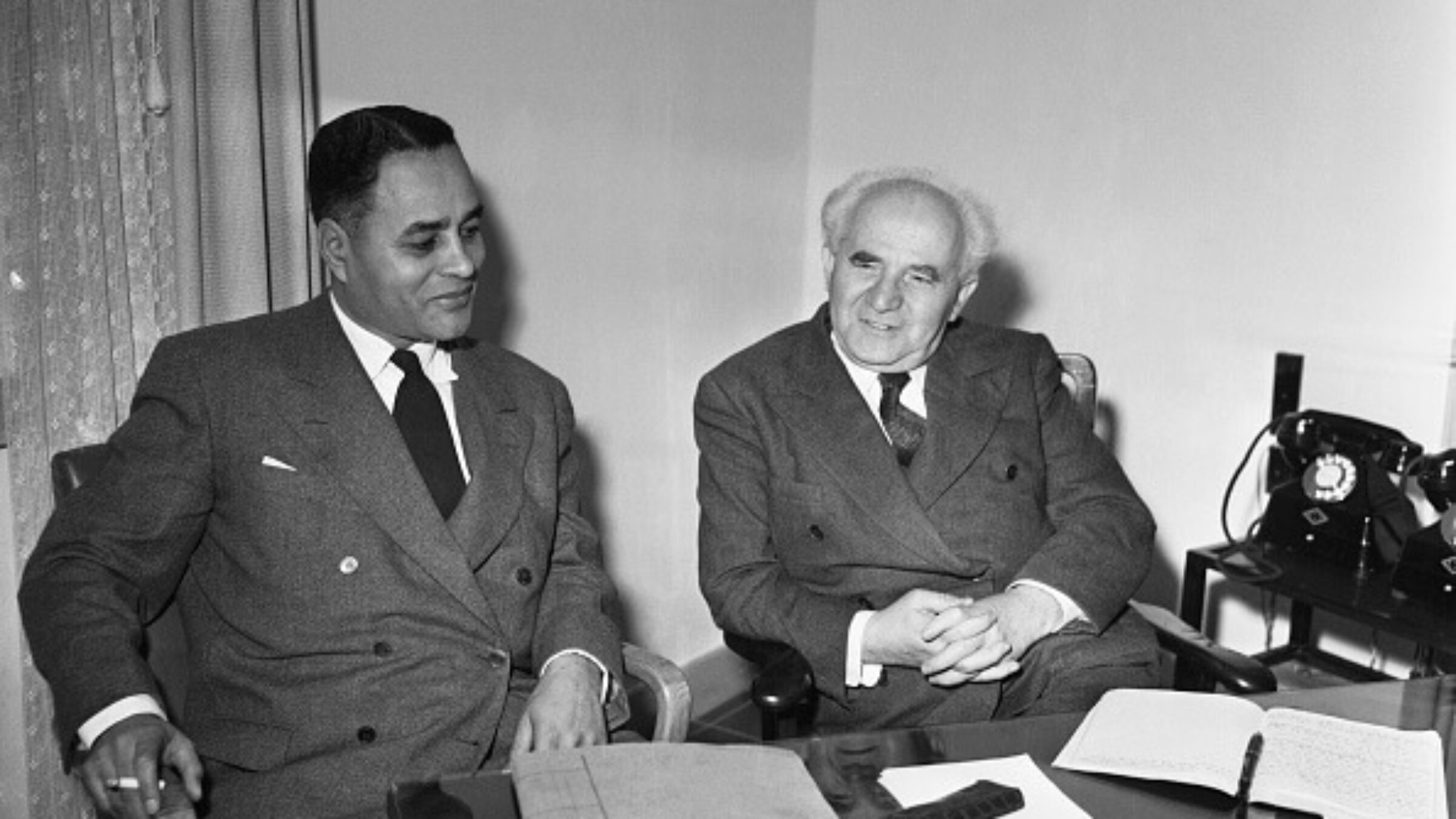 Ralph Bunche with then-Israeli prime minister David Ben-Gurion, seven months after the creation of the state of Israel, Dec. 12, 1948. 
