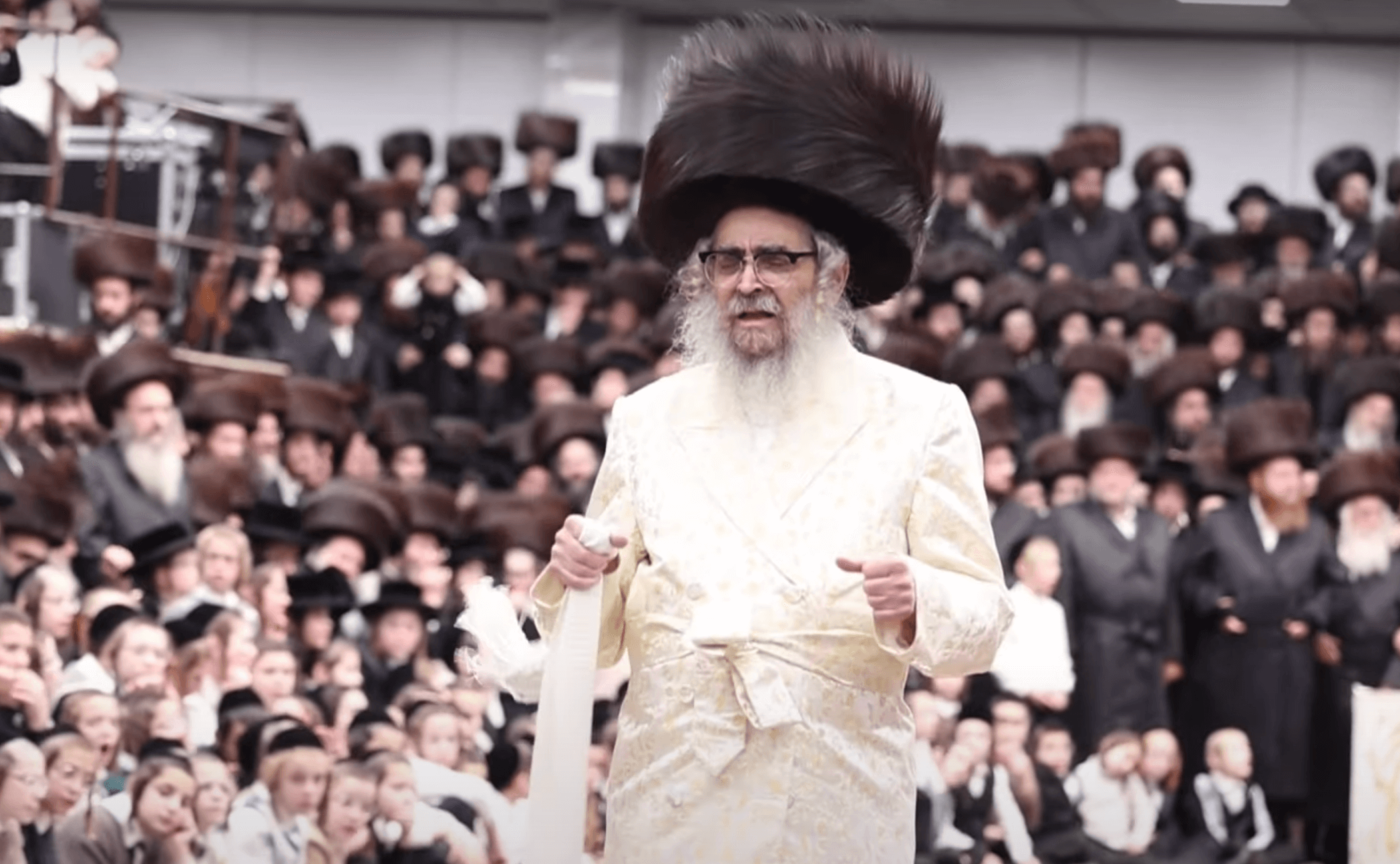 Rabbi Aaron Teitelbaum, the Grand Rebbe of Satmar in Kiryas Joel, dancing the "Mitzvah Tantz" at the wedding of his great grandson on Nov. 1, 2022.