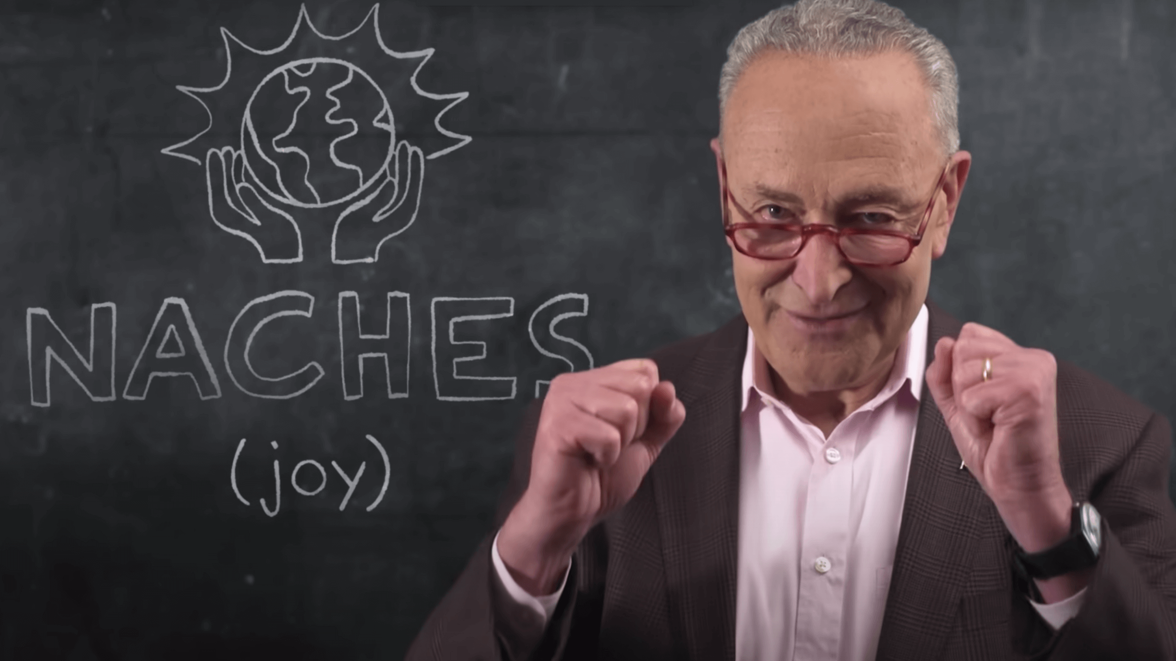 Sen. Chuck Schumer in a campaign ad giving his New York constituents a Yiddish lesson on Oct. 24, 2022. 