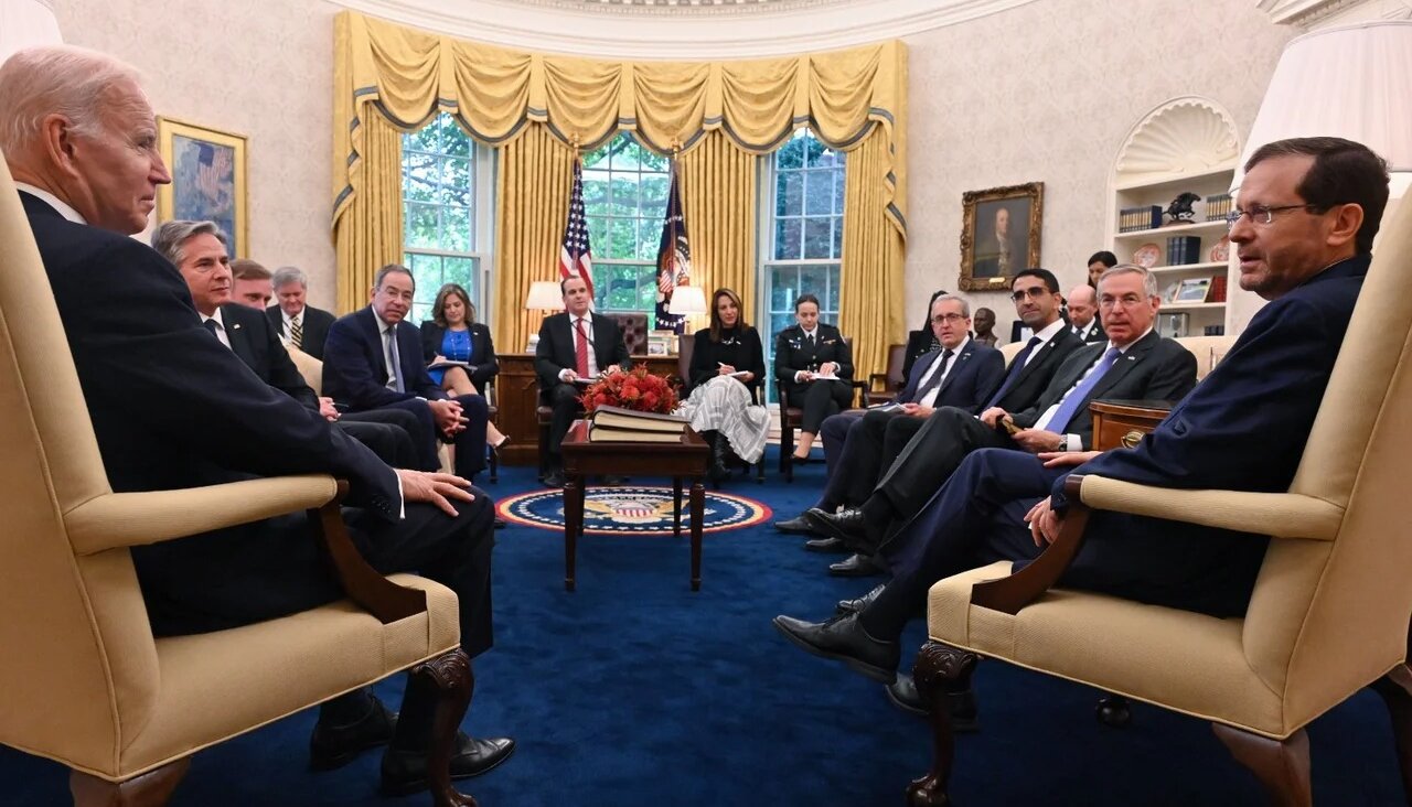 U.S. President Biden hosts Israeli President Isaac Herzog in the Oval Office in October.