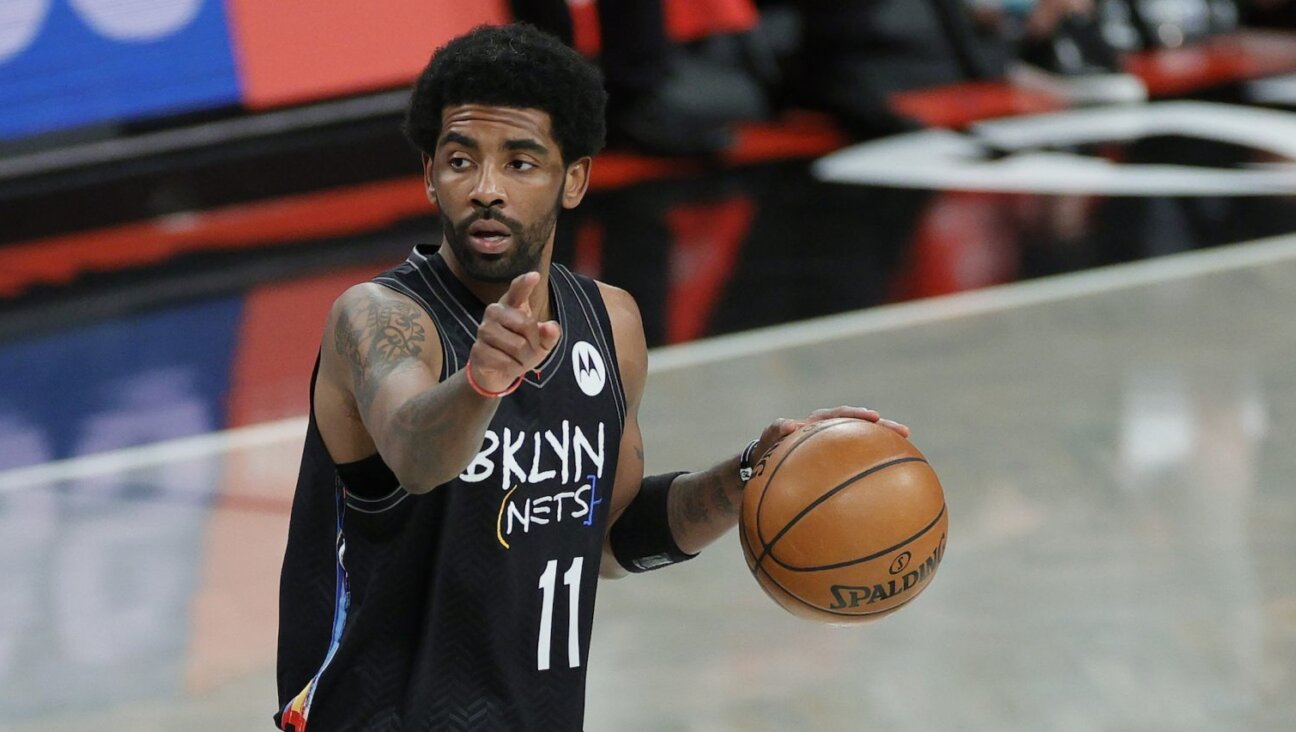 Kyrie Irving plays in a game against the Chicago Bulls at the Barclays Center in Brooklyn, May 15, 2021. 