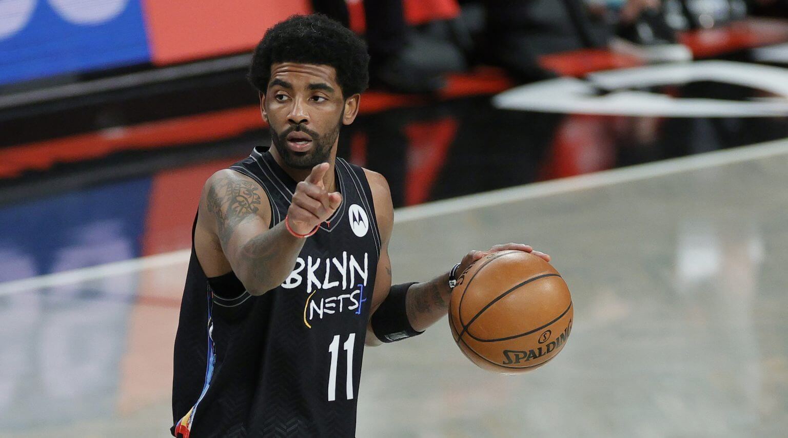 Kyrie Irving plays in a game against the Chicago Bulls at the Barclays Center in Brooklyn, May 15, 2021. 